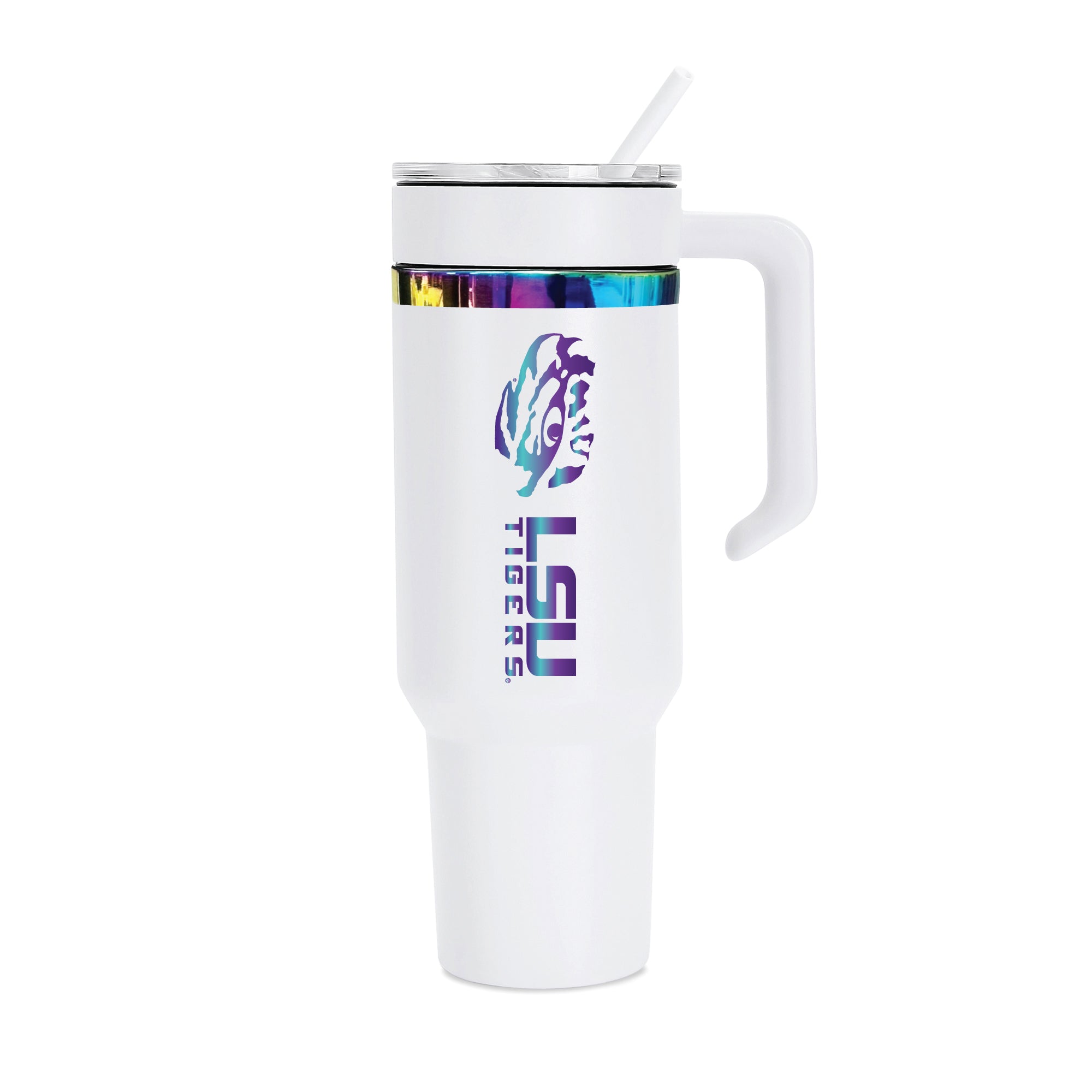 36oz LSU Tigers Iridescent Anodized White Tumbler