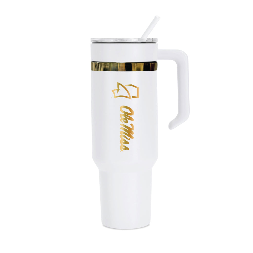 36oz Ole Miss Rebels Gold Anodized White Tumbler
