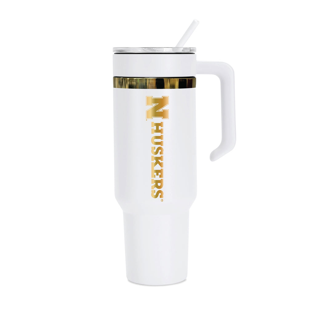 48oz Nebraska Cornhuskers Gold Anodized White Tumbler