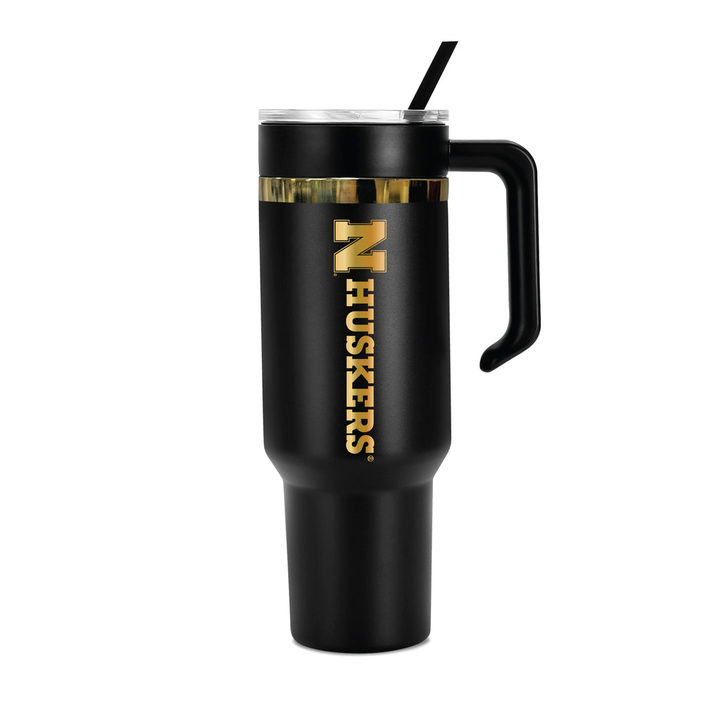 48oz Nebraska Cornhuskers Gold Black Anodized Tumbler