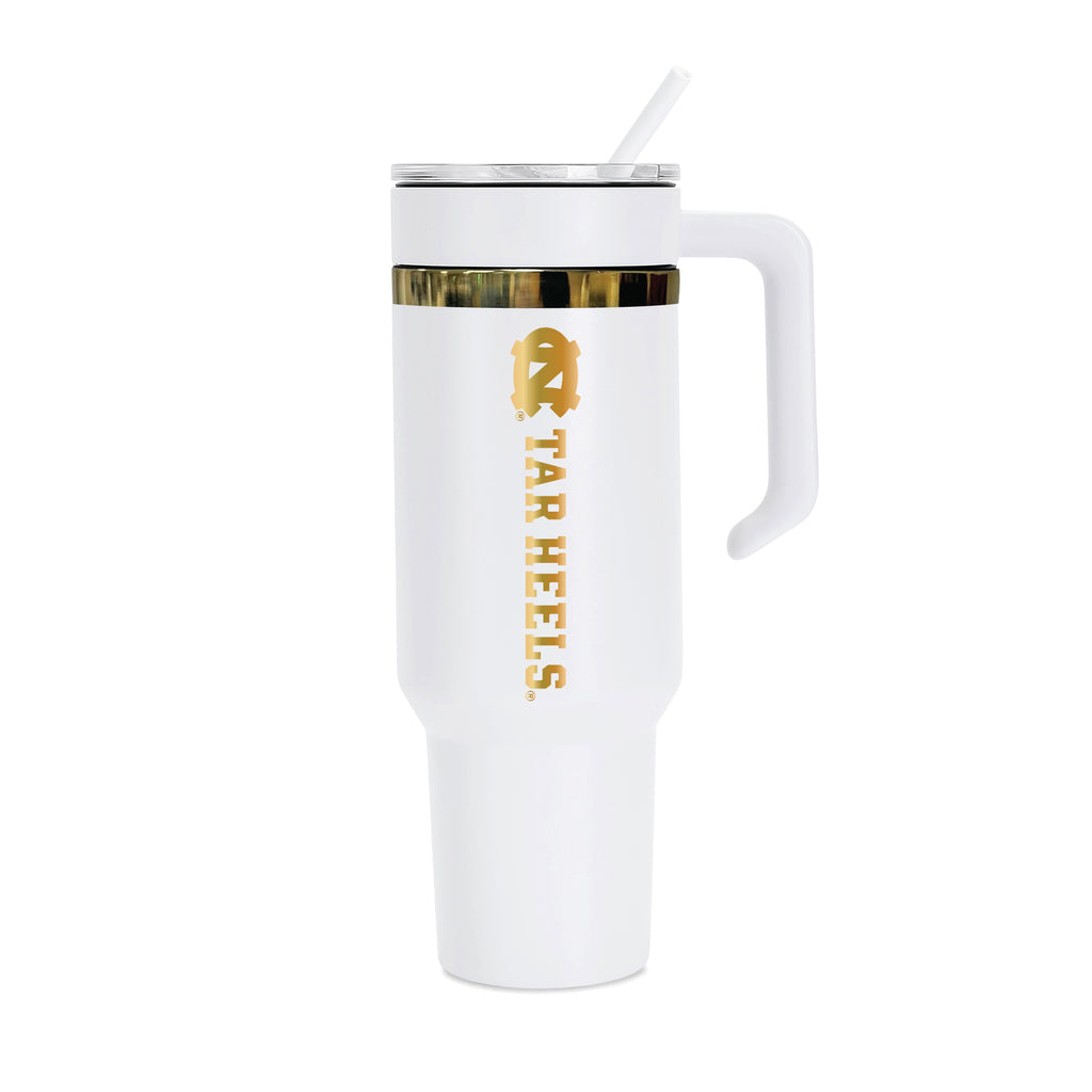 36oz North Carolina Tar Heels Gold Anodized White Tumbler