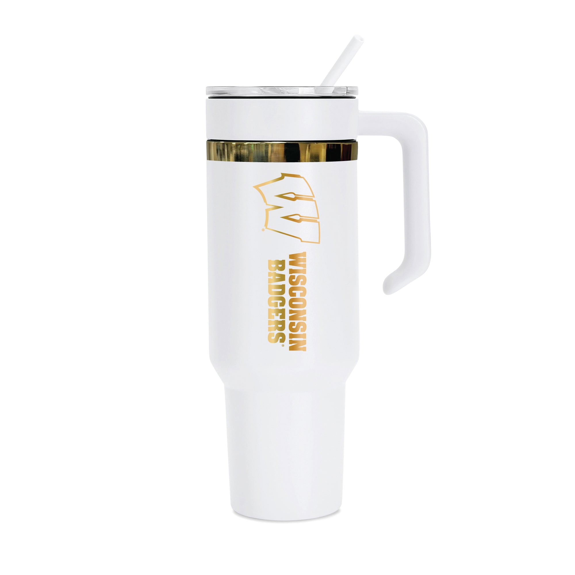 48oz Wisconsin Badgers Gold Anodized White Tumbler