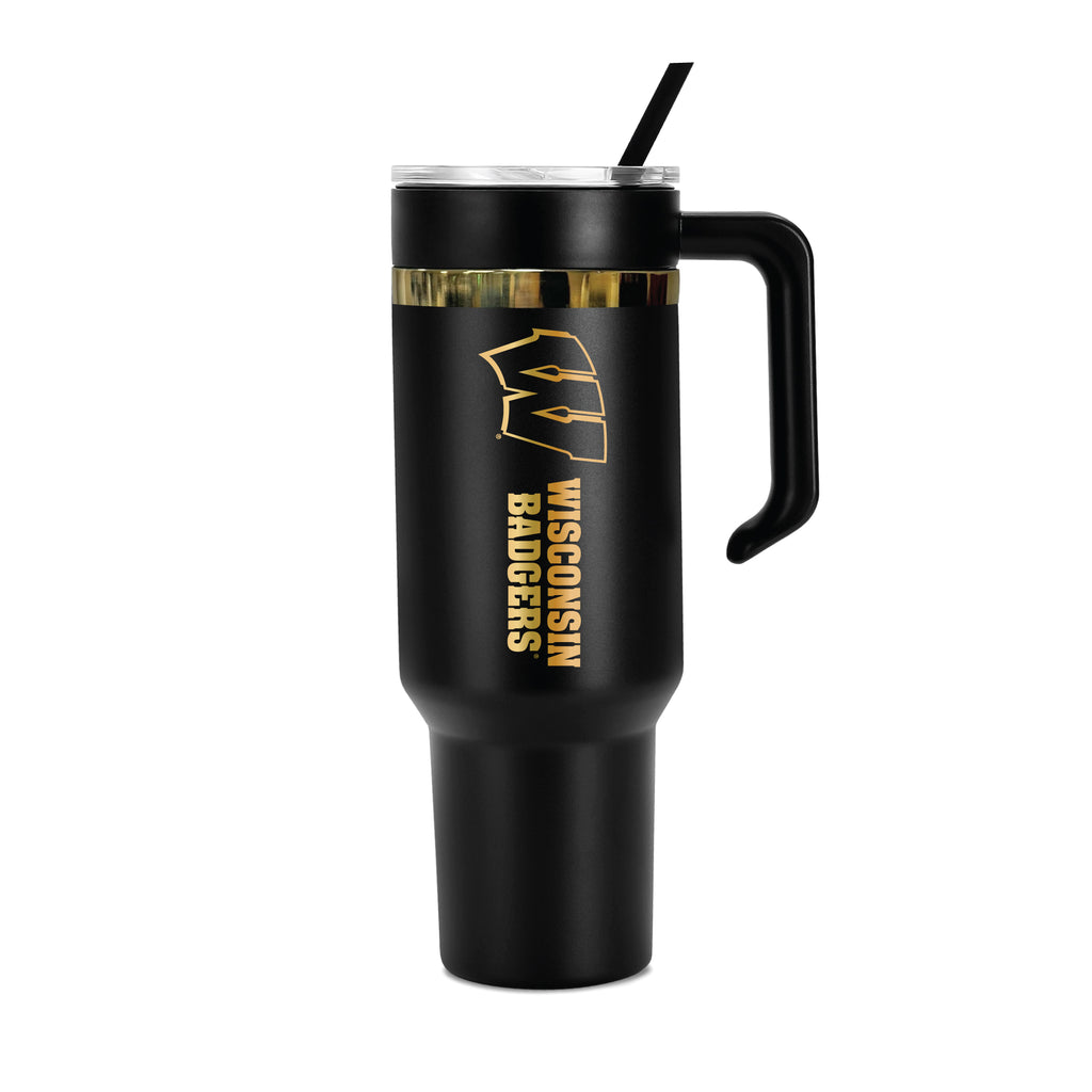 48oz Wisconsin Badgers Gold Black Anodized Tumbler