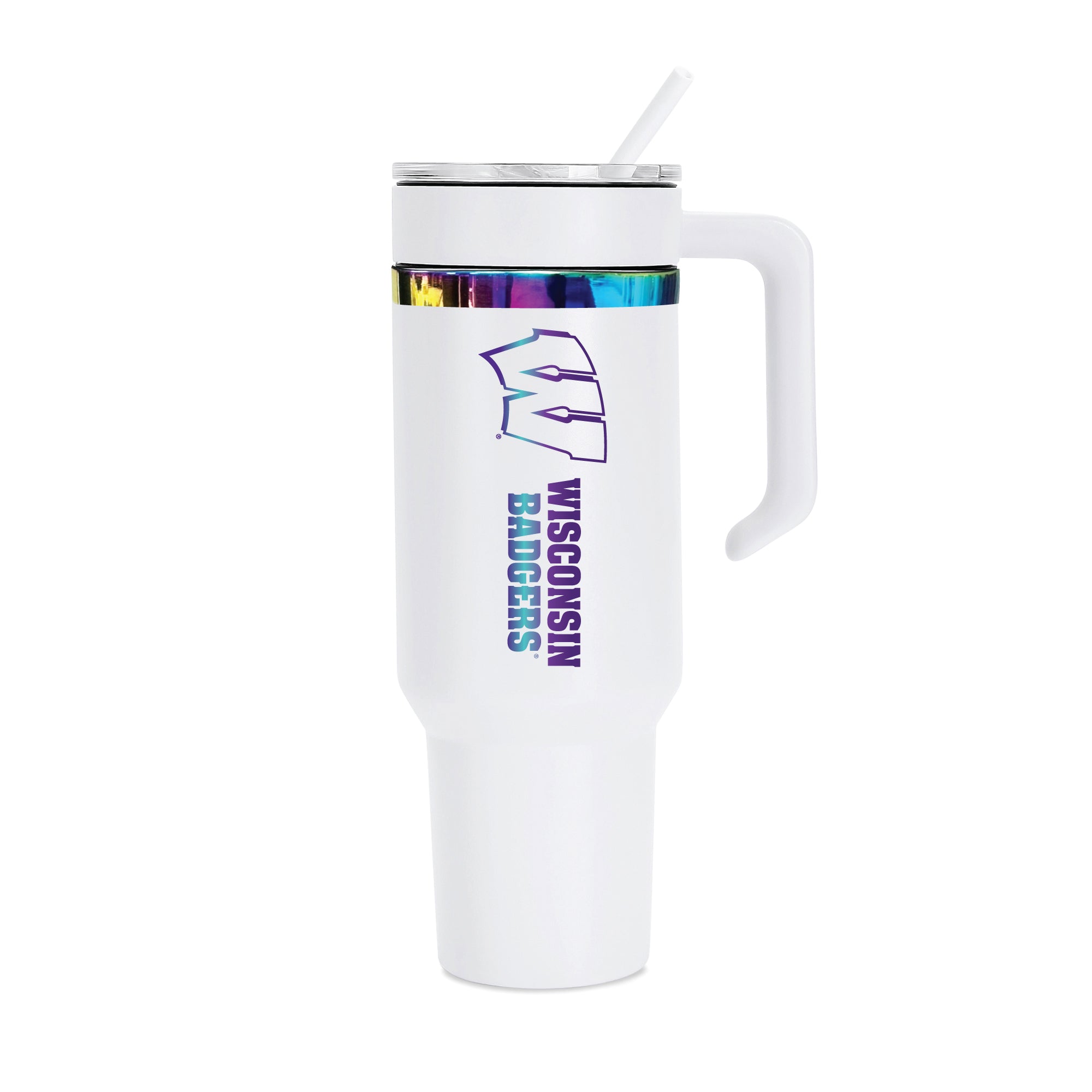 48oz Wisconsin Badgers Iridescent Anodized White Tumbler