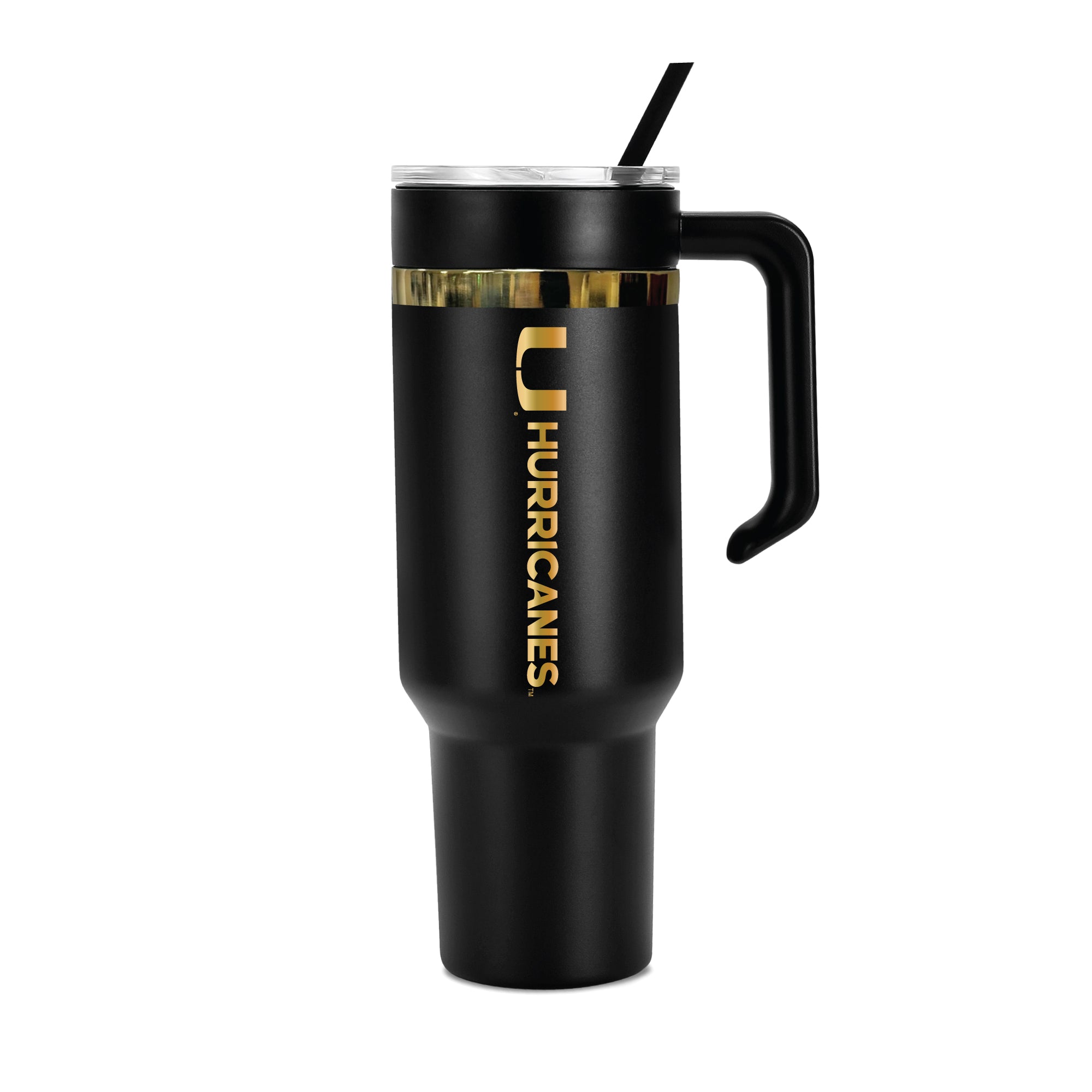 36oz Miami Hurricanes Gold Black Anodized Tumbler