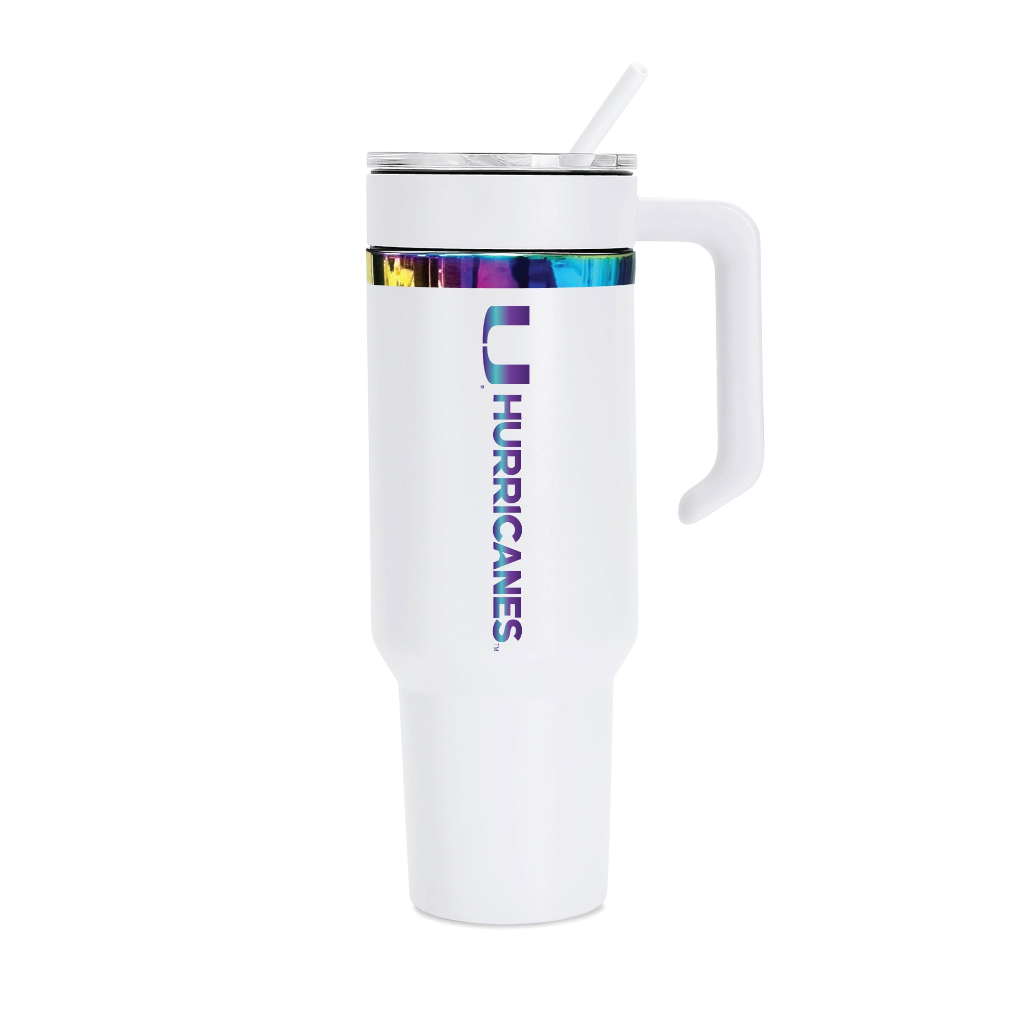 36oz Miami Hurricanes Iridescent Anodized White Tumbler