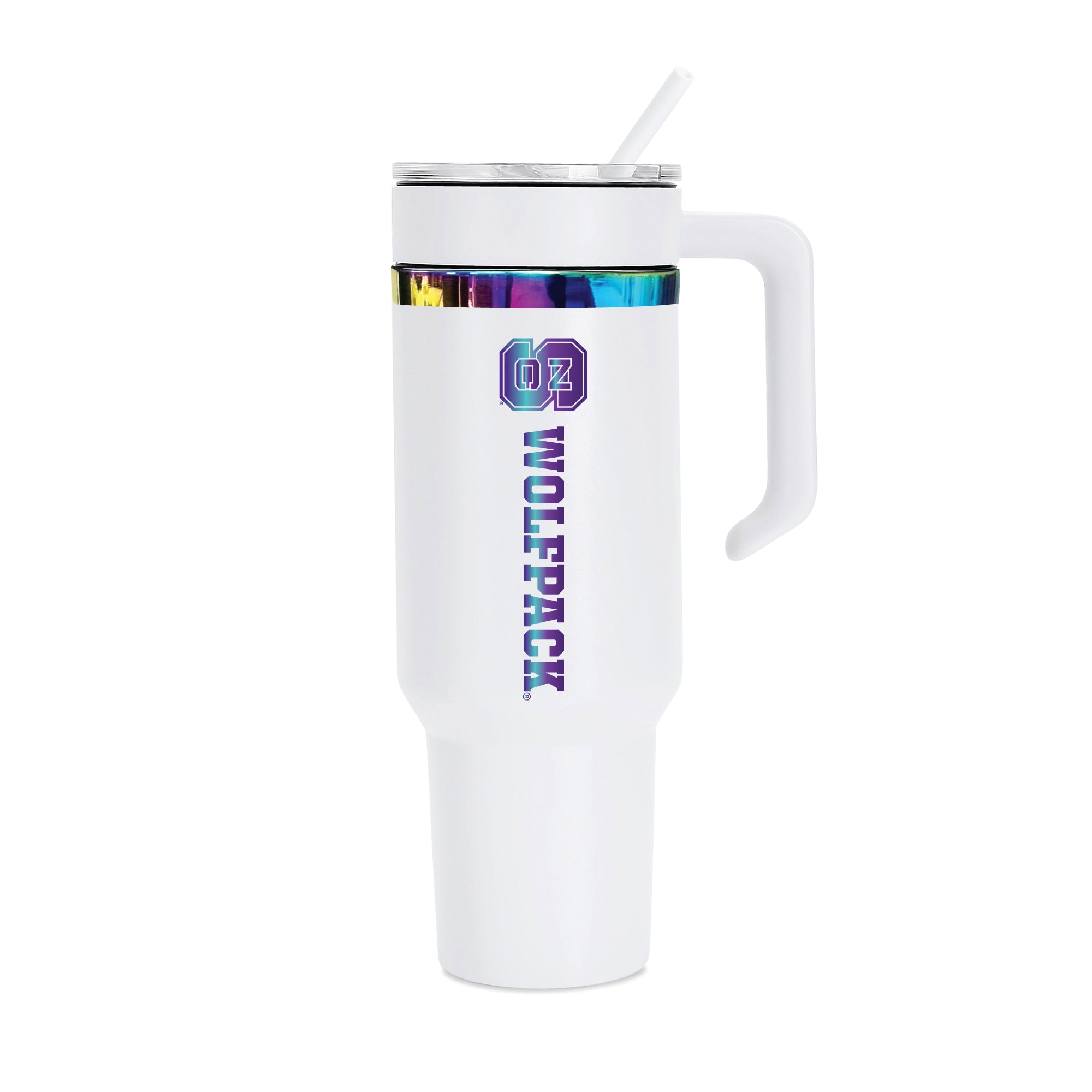 48oz NC State Wolfpack Iridescent Anodized White Tumbler