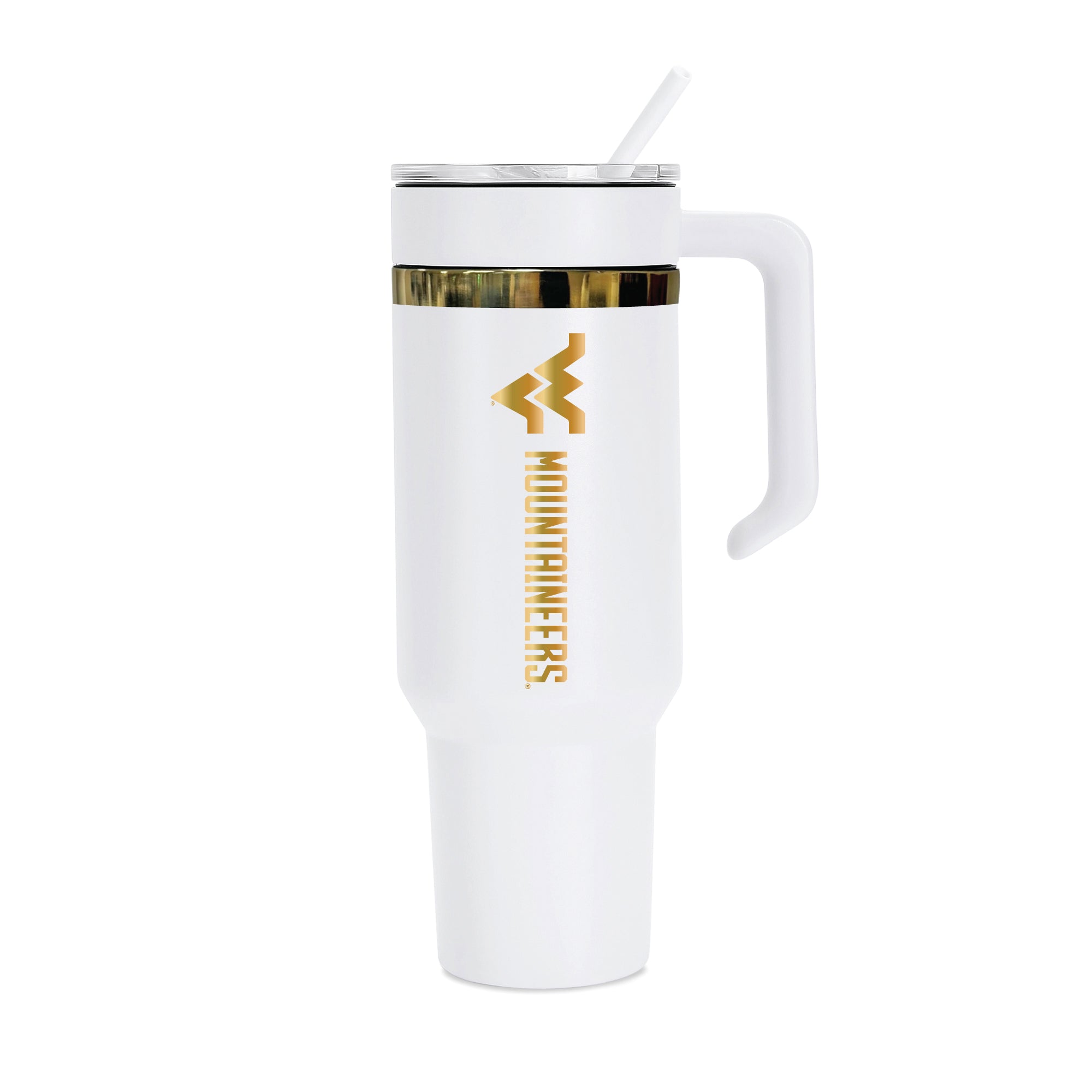 48oz West Virginia Mountaineers Gold Anodized White Tumbler