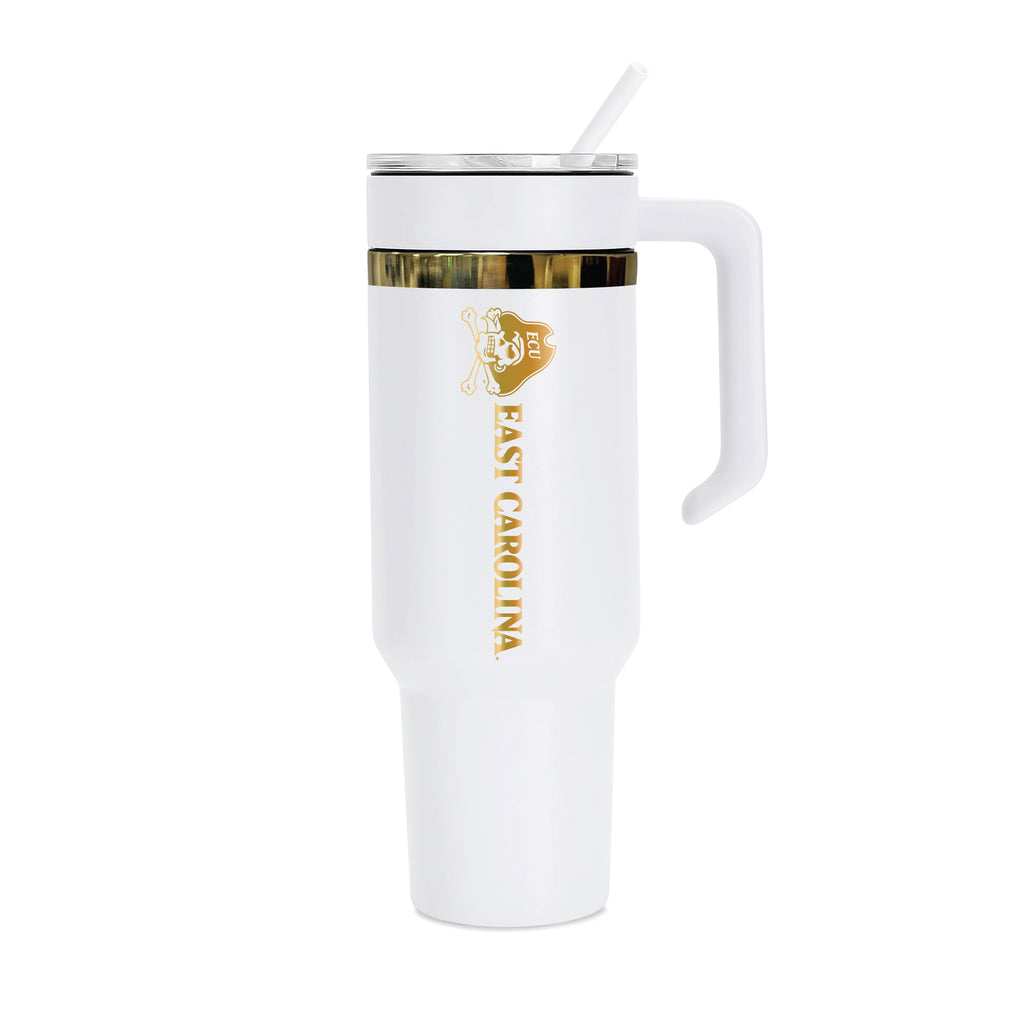 36oz East Carolina Pirates Gold Anodized White Tumbler