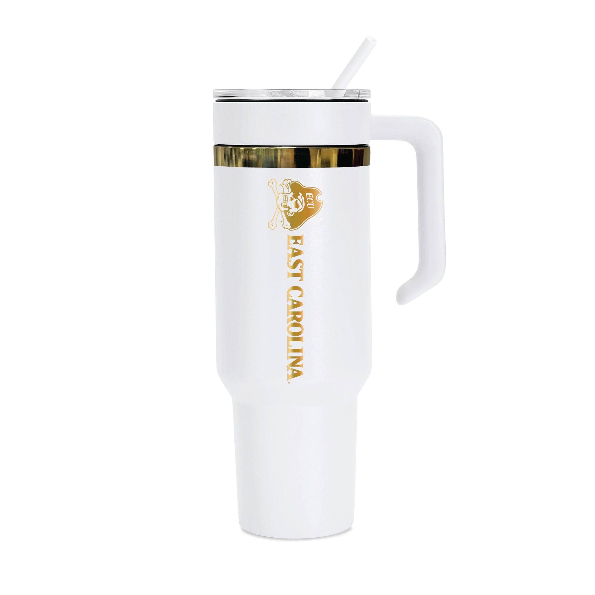 36oz East Carolina Pirates Gold Anodized White Tumbler