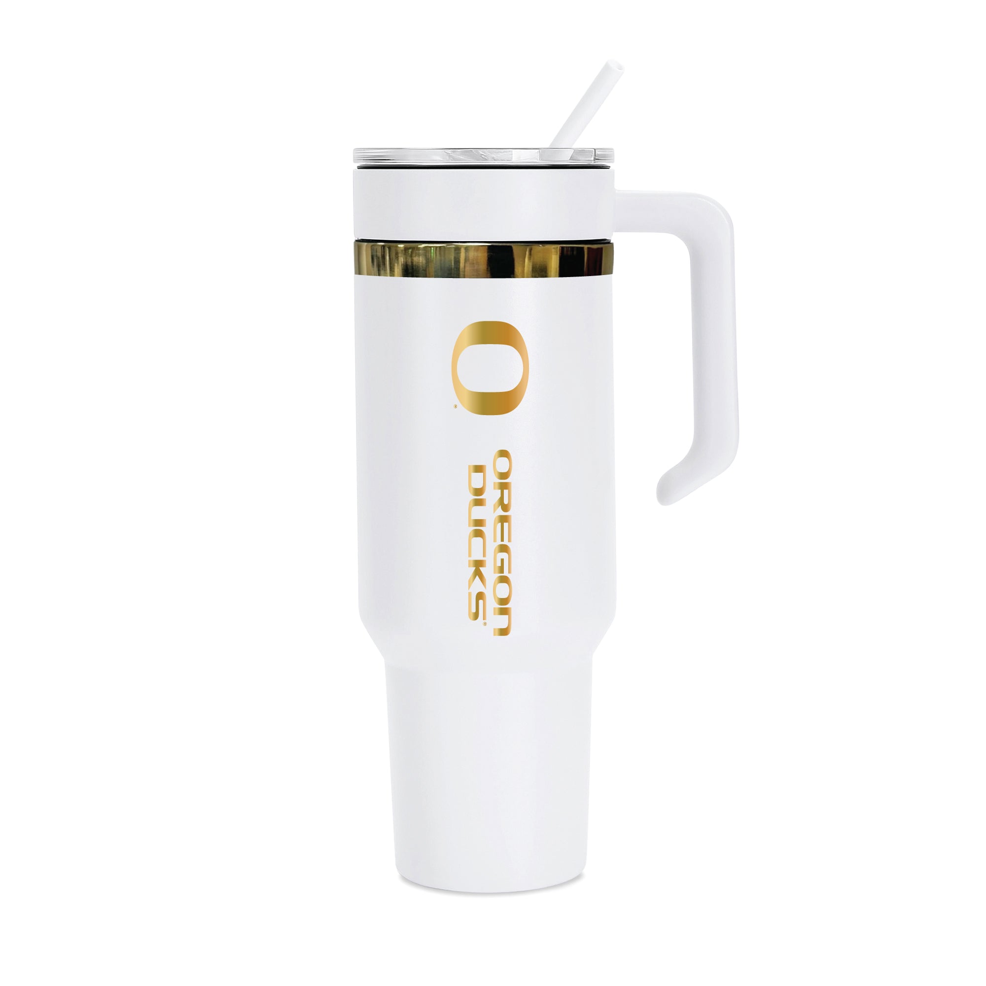 36oz Oregon Ducks Gold Anodized White Tumbler