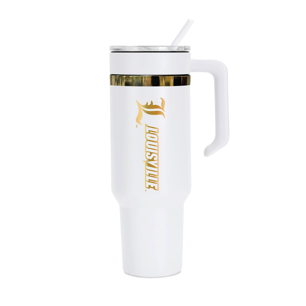 36oz Louisville Cardinals Gold Anodized White Tumbler