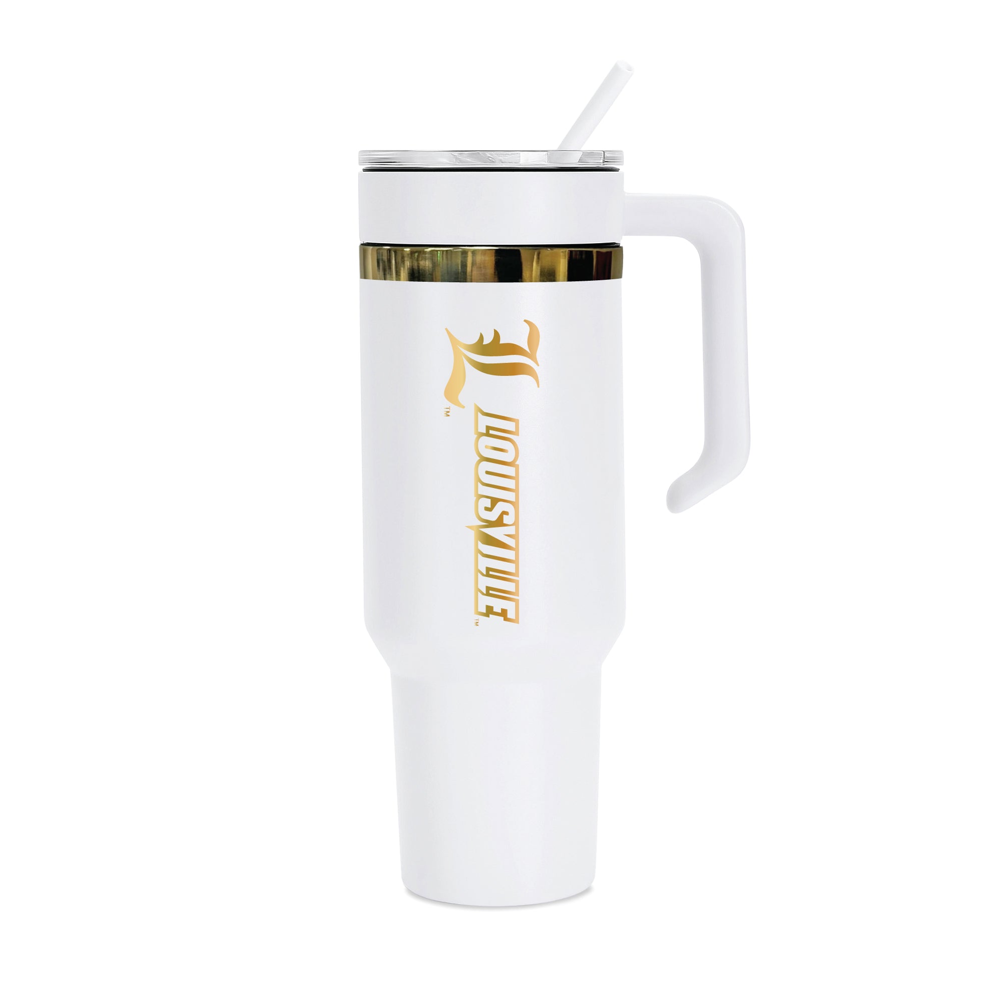36oz Louisville Cardinals Gold Anodized White Tumbler