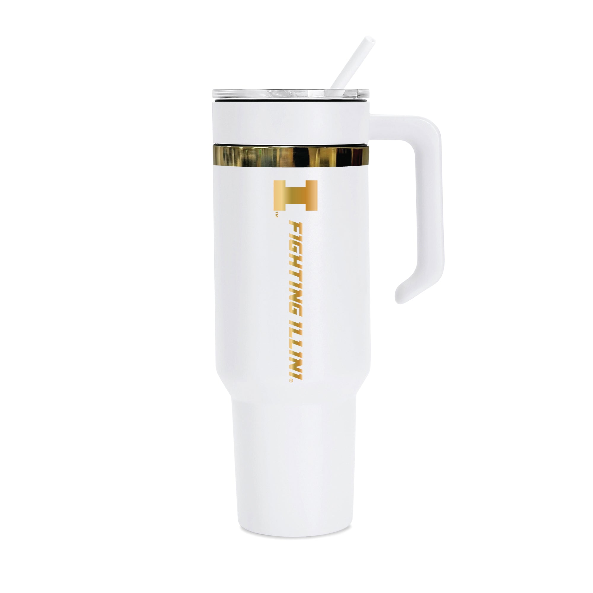 36oz Illinois Fighting Illini Gold Anodized White Tumbler