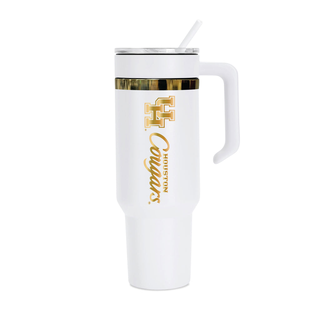36oz Houston Cougars Gold Anodized White Tumbler
