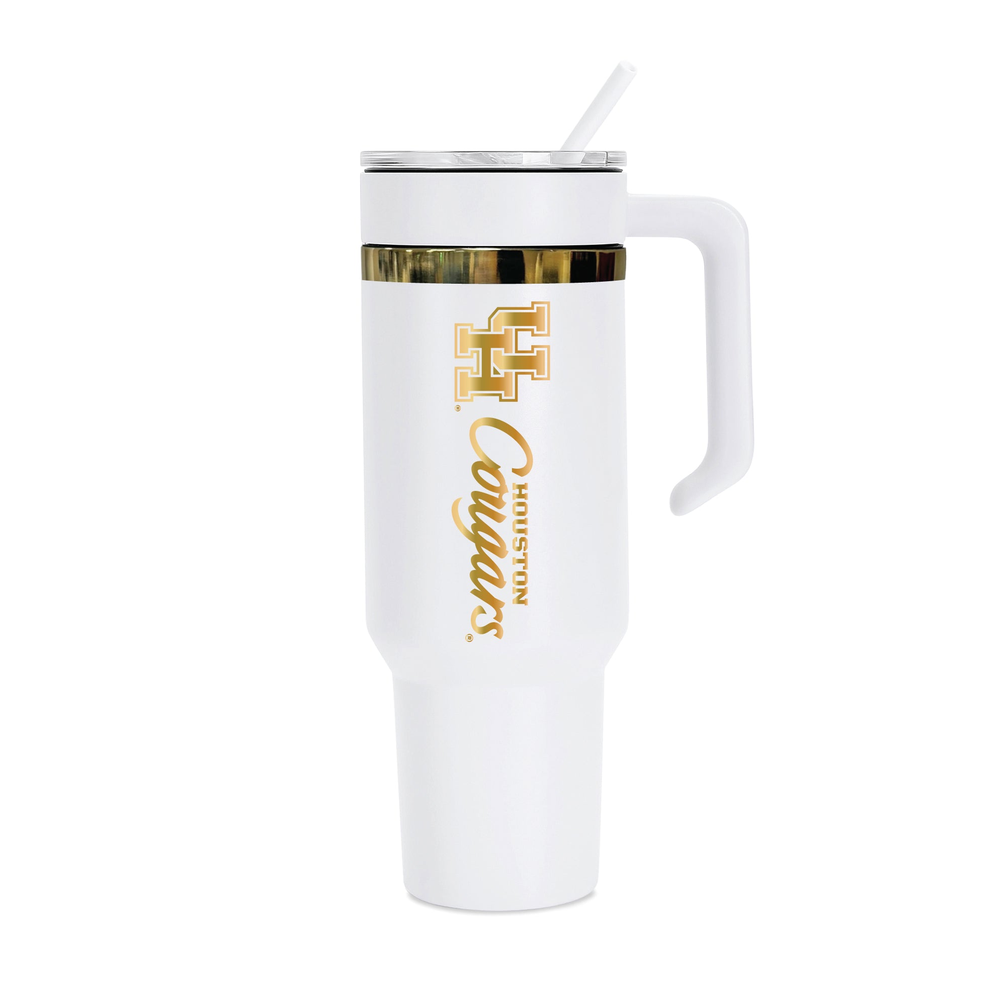 36oz Houston Cougars Gold Anodized White Tumbler