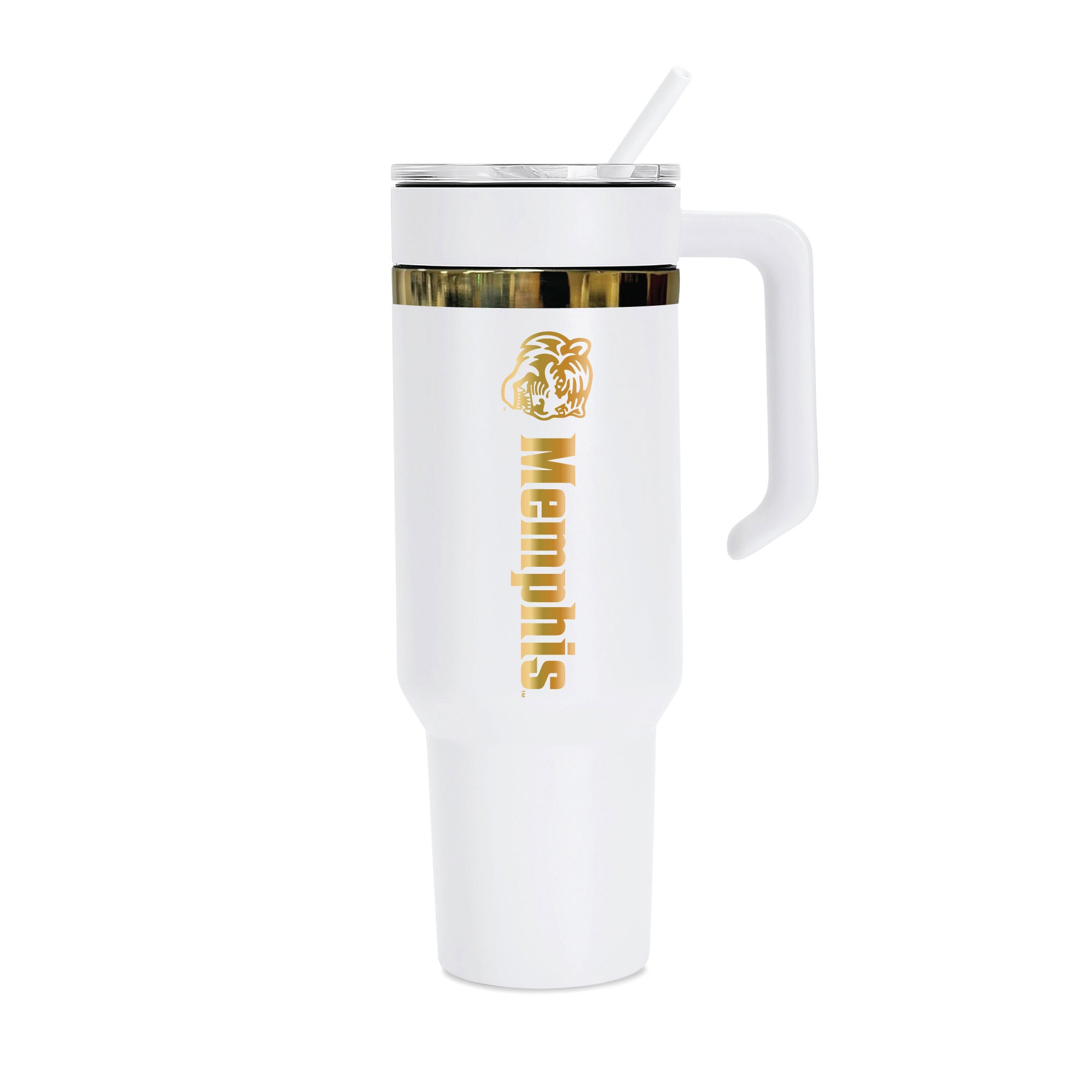 48oz Memphis Tigers Gold Anodized White Tumbler