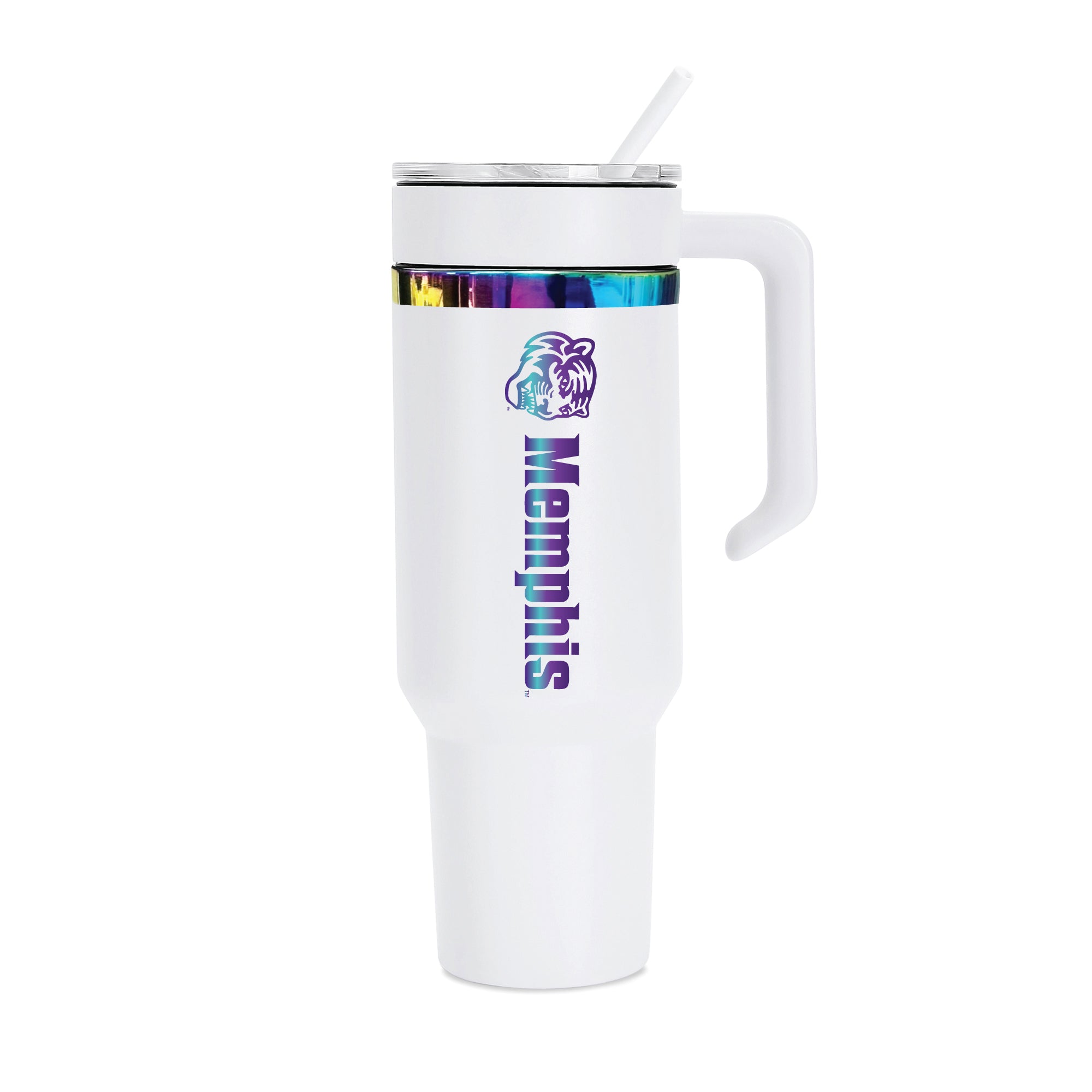 48oz Memphis Tigers Iridescent Anodized White Tumbler