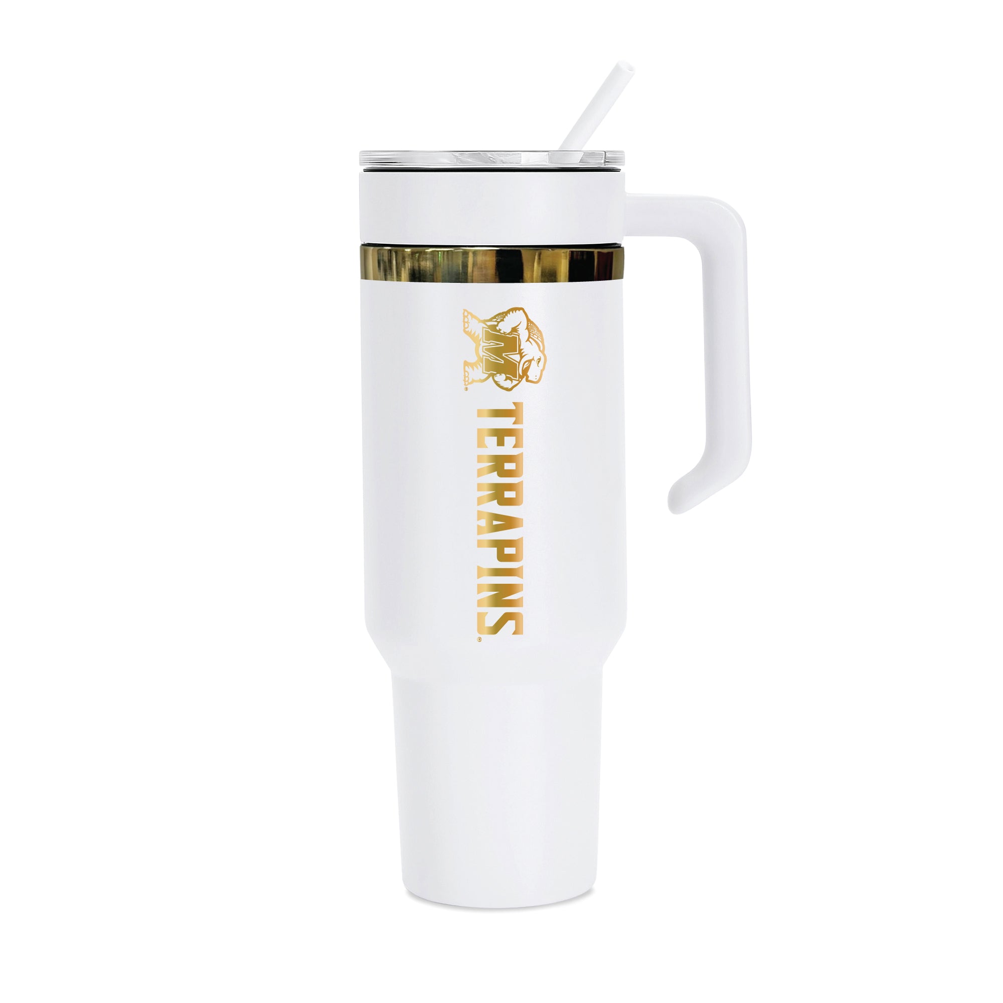 36oz Maryland Terrapins Gold Anodized White Tumbler