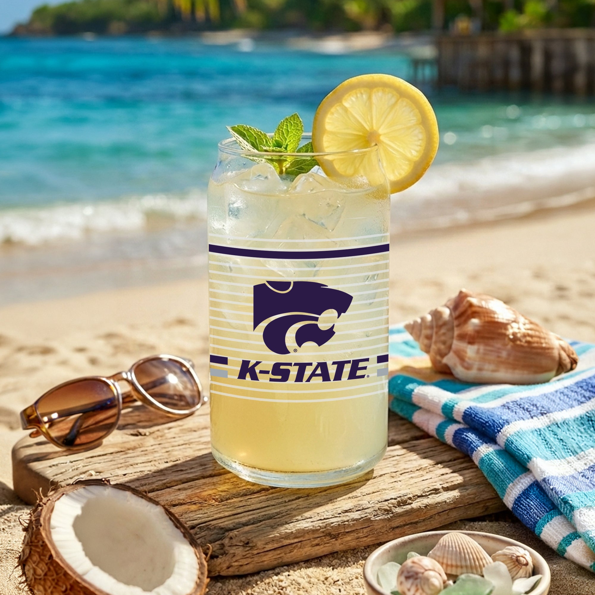 Set of 2 K-State Wildcats 16oz XD Ring Can Glasses