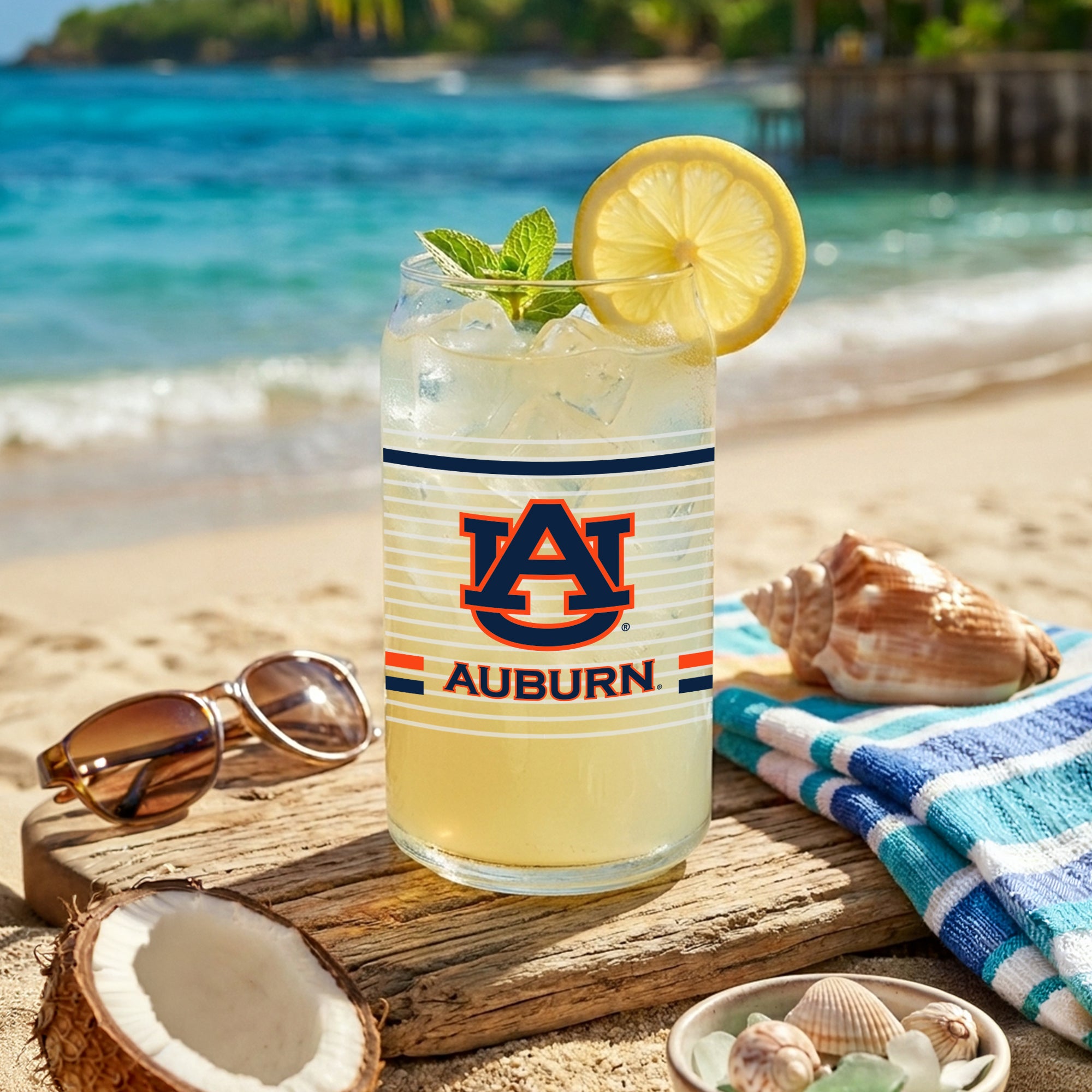 Set of 2 Auburn Tigers 16oz XD Ring Can Glasses