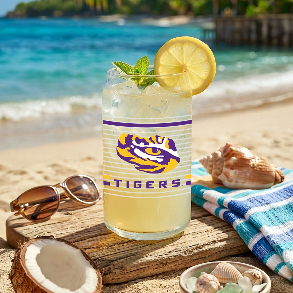 Set of 2 LSU Tigers 16oz XD Ring Can Glasses