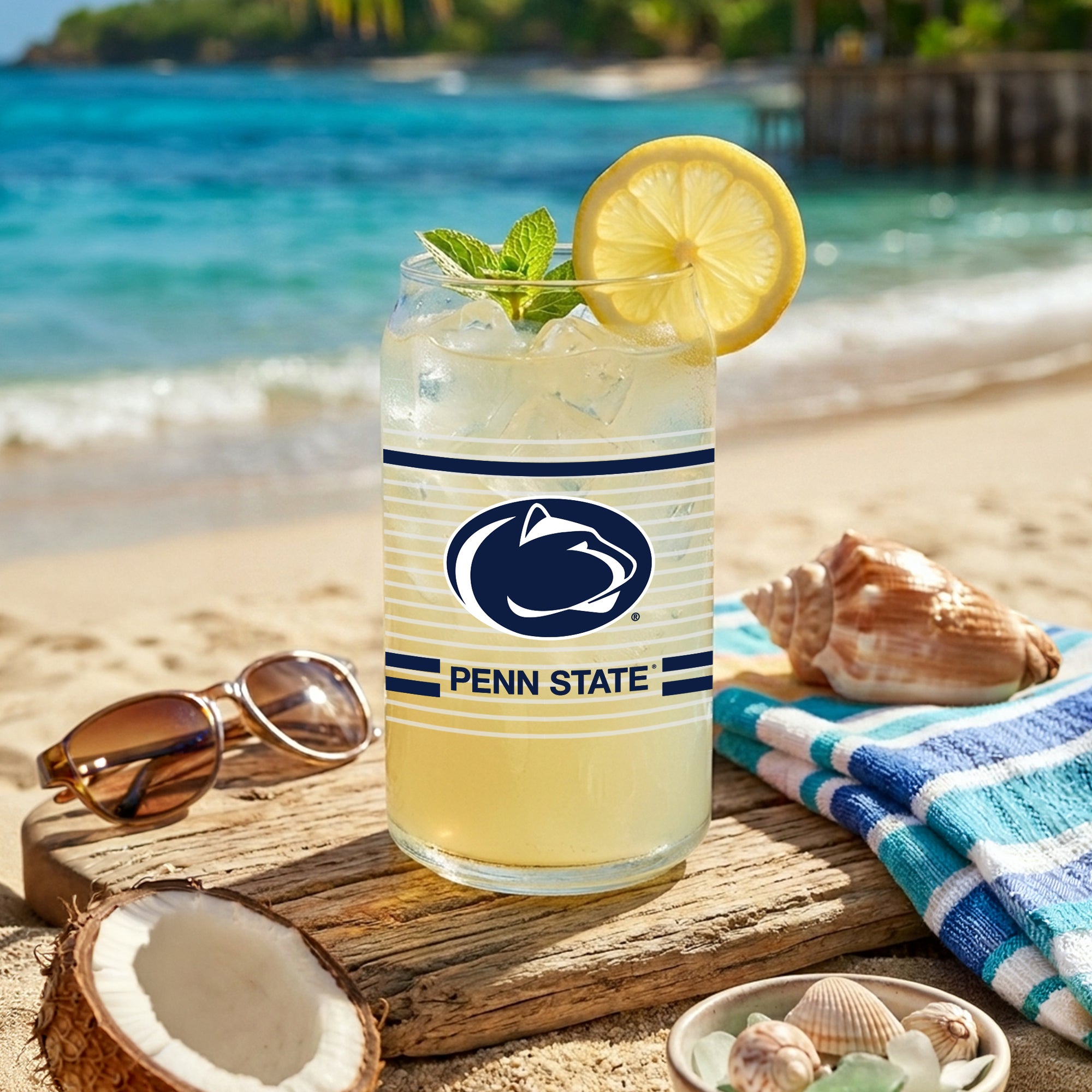 Set of 2 Penn State Nittany Lions 16oz XD Ring Can Glasses