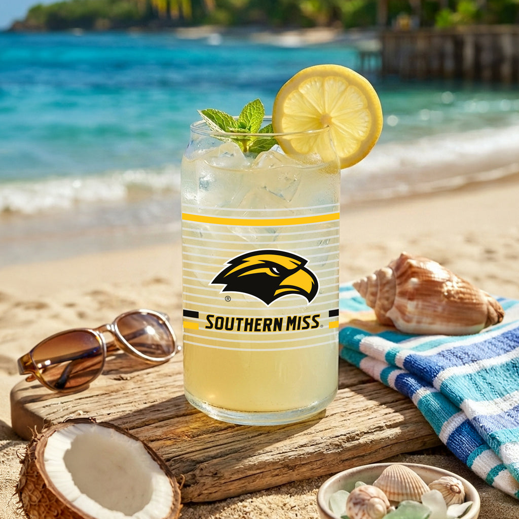 Set of 2 Southern Miss Golden Eagles 16oz XD Ring Can Glasses