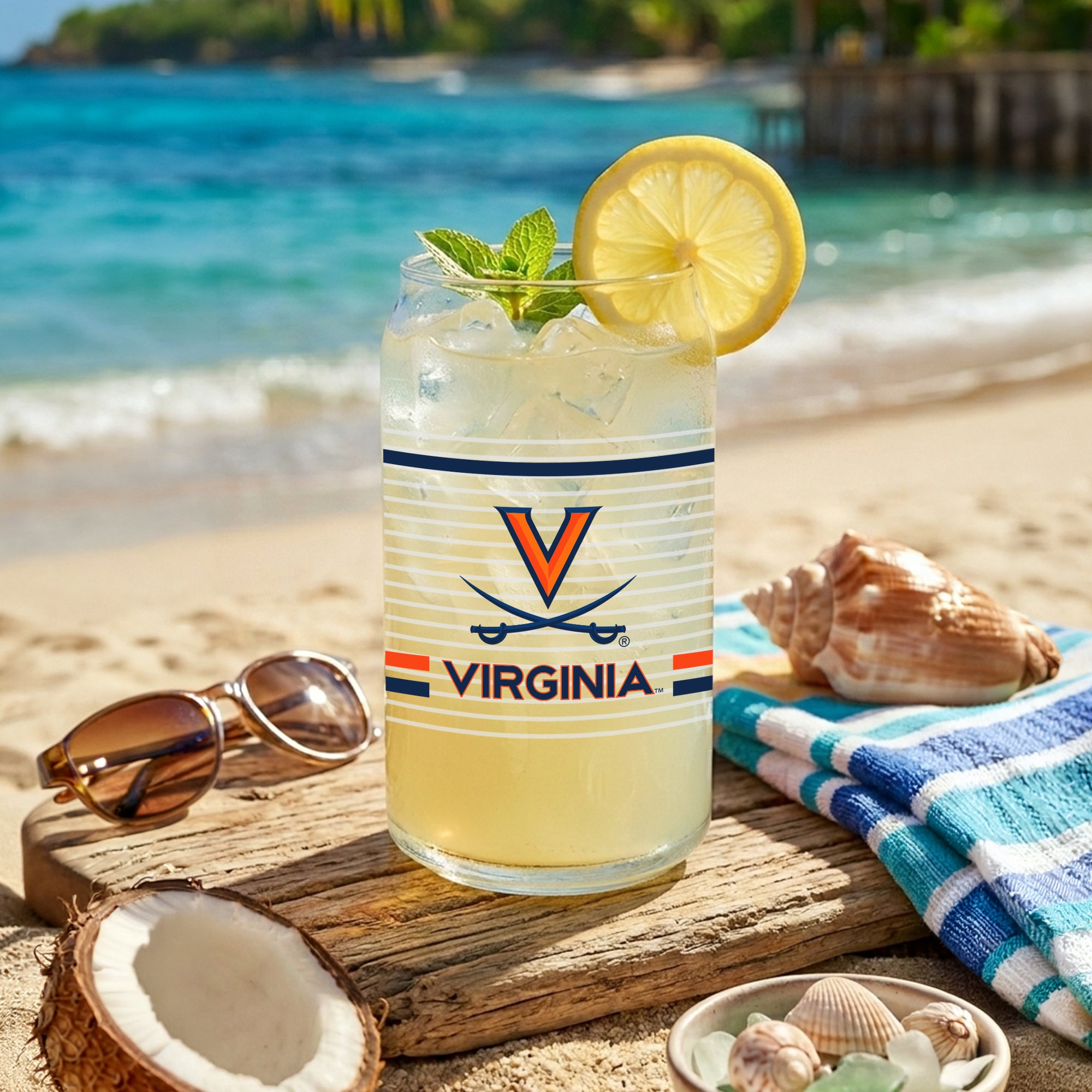 Set of 2 Virginia Cavaliers 16oz XD Ring Can Glasses