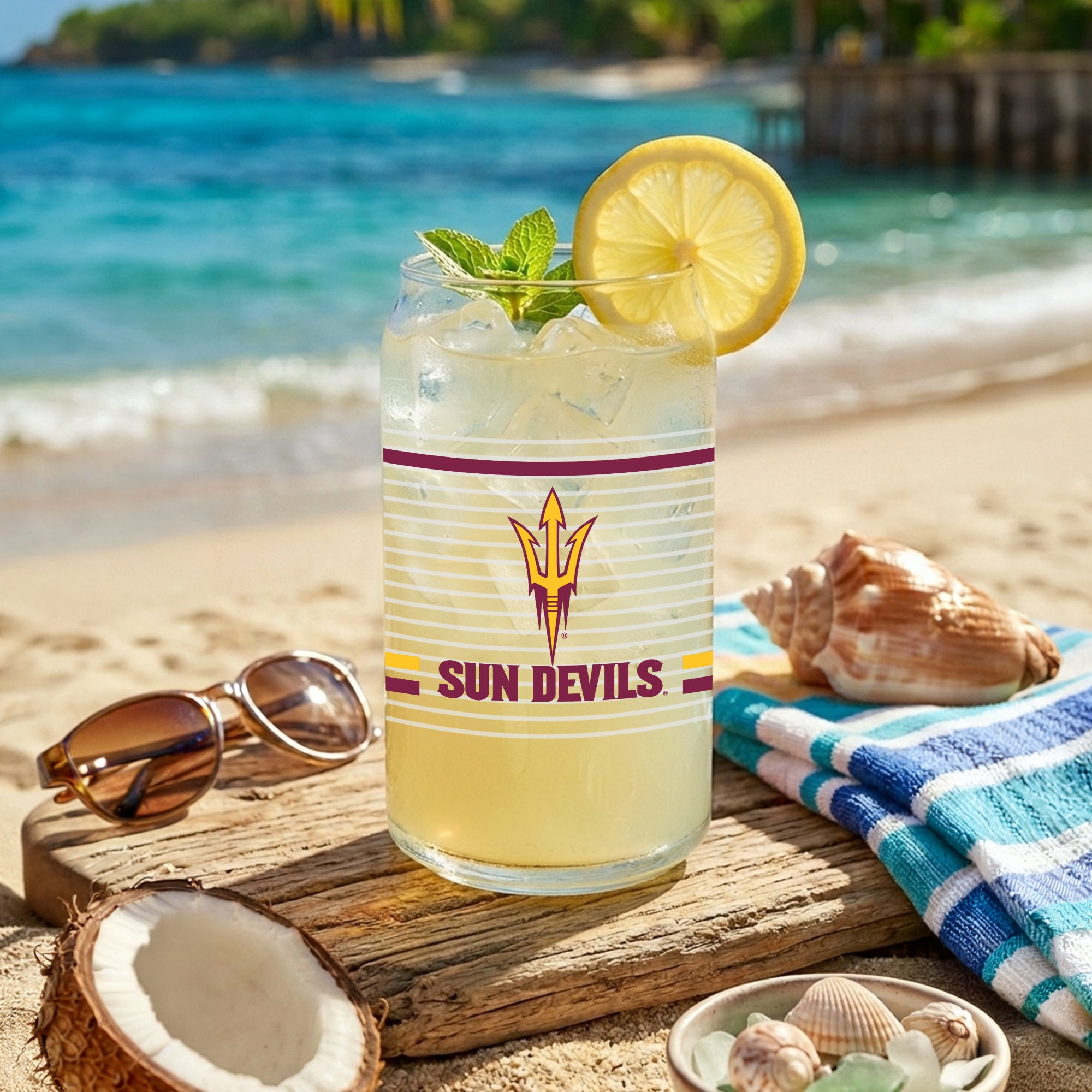 Set of 2 Arizona State Sun Devils 16oz XD Ring Can Glasses