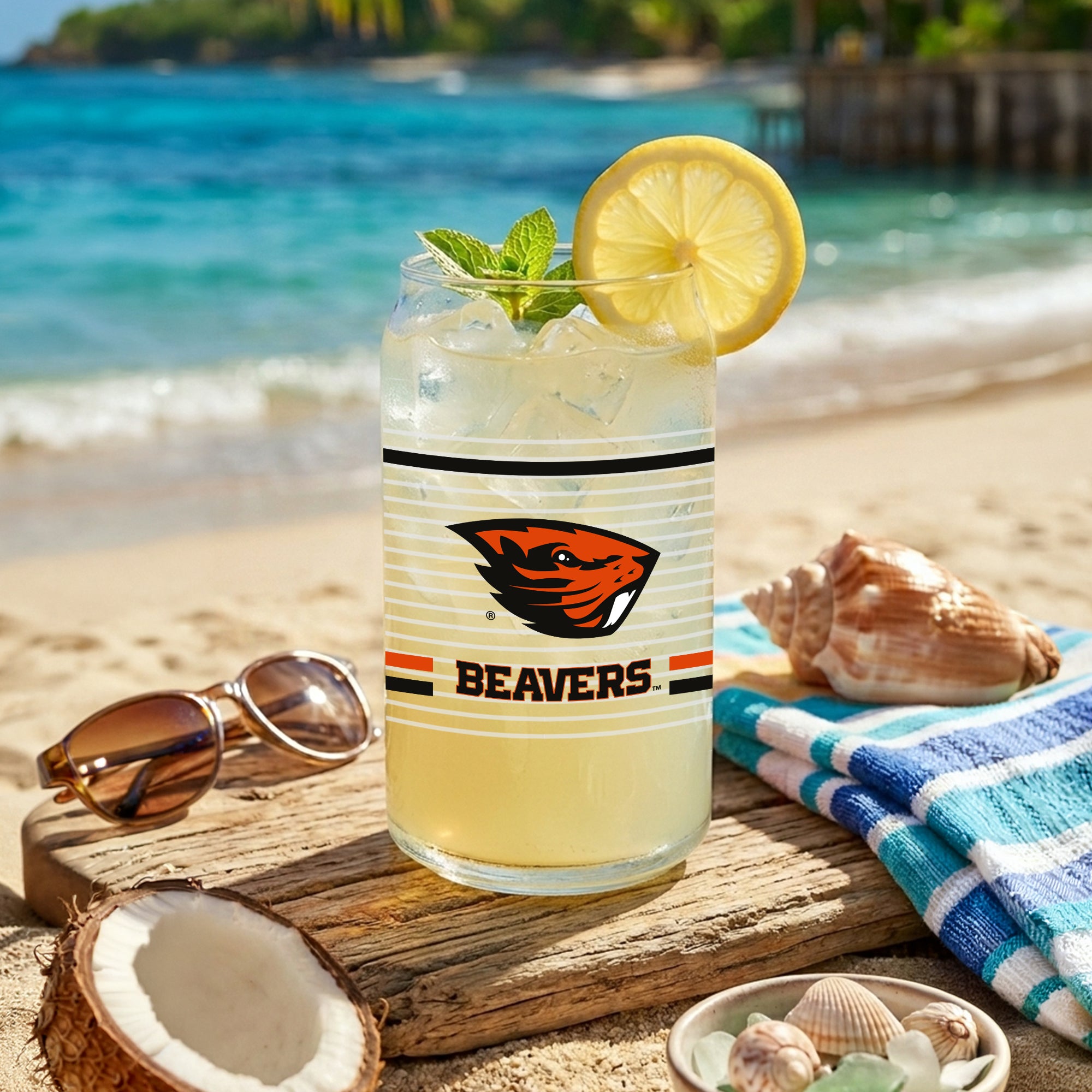 Set of 2 Oregon State Beavers 16oz XD Ring Can Glasses