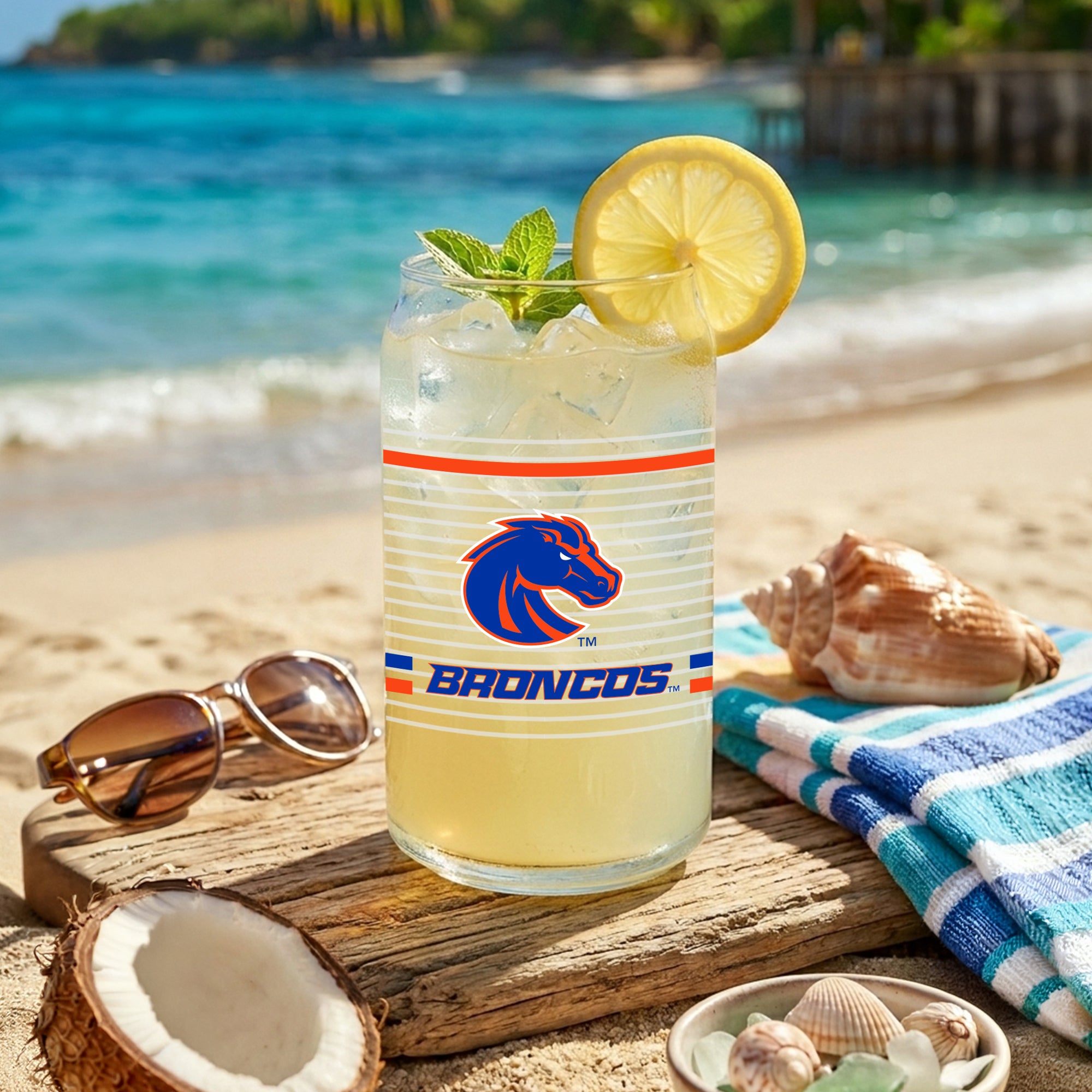 Set of 2 Boise State Broncos 16oz XD Ring Can Glasses