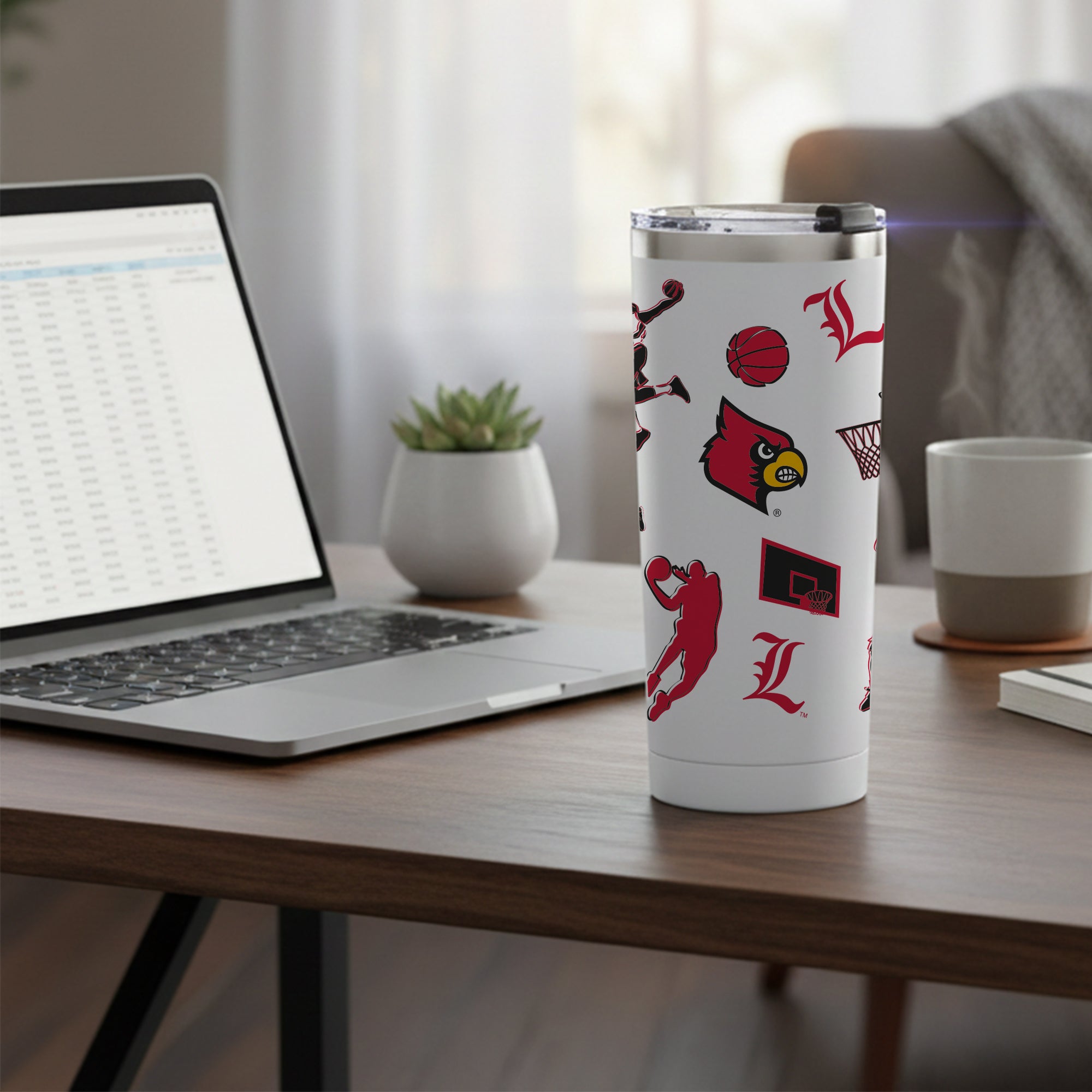 24oz Louisville Cardinals Basketball Sketch Tumbler