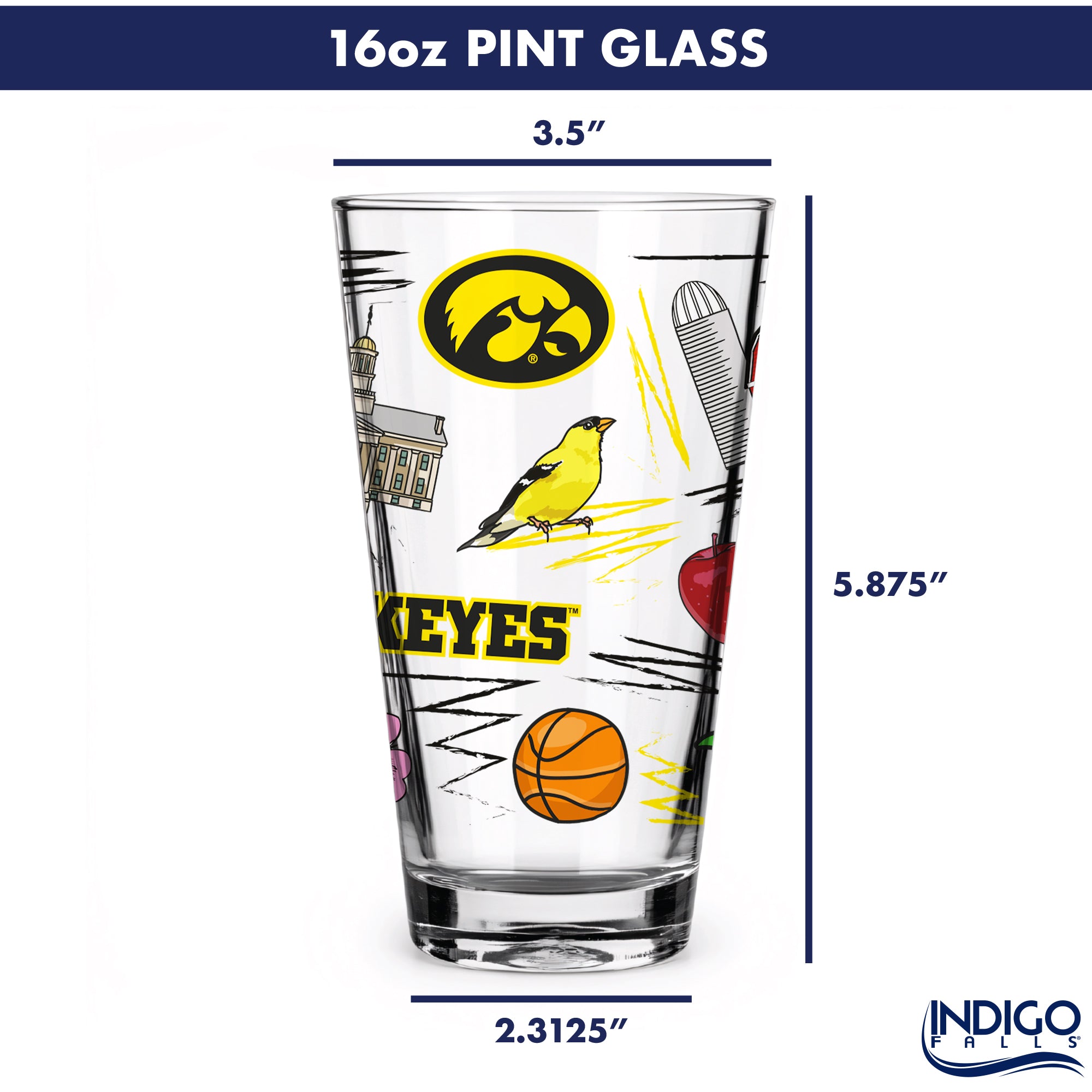 Set of 2 Iowa Hawkeyes Local 16oz Pints