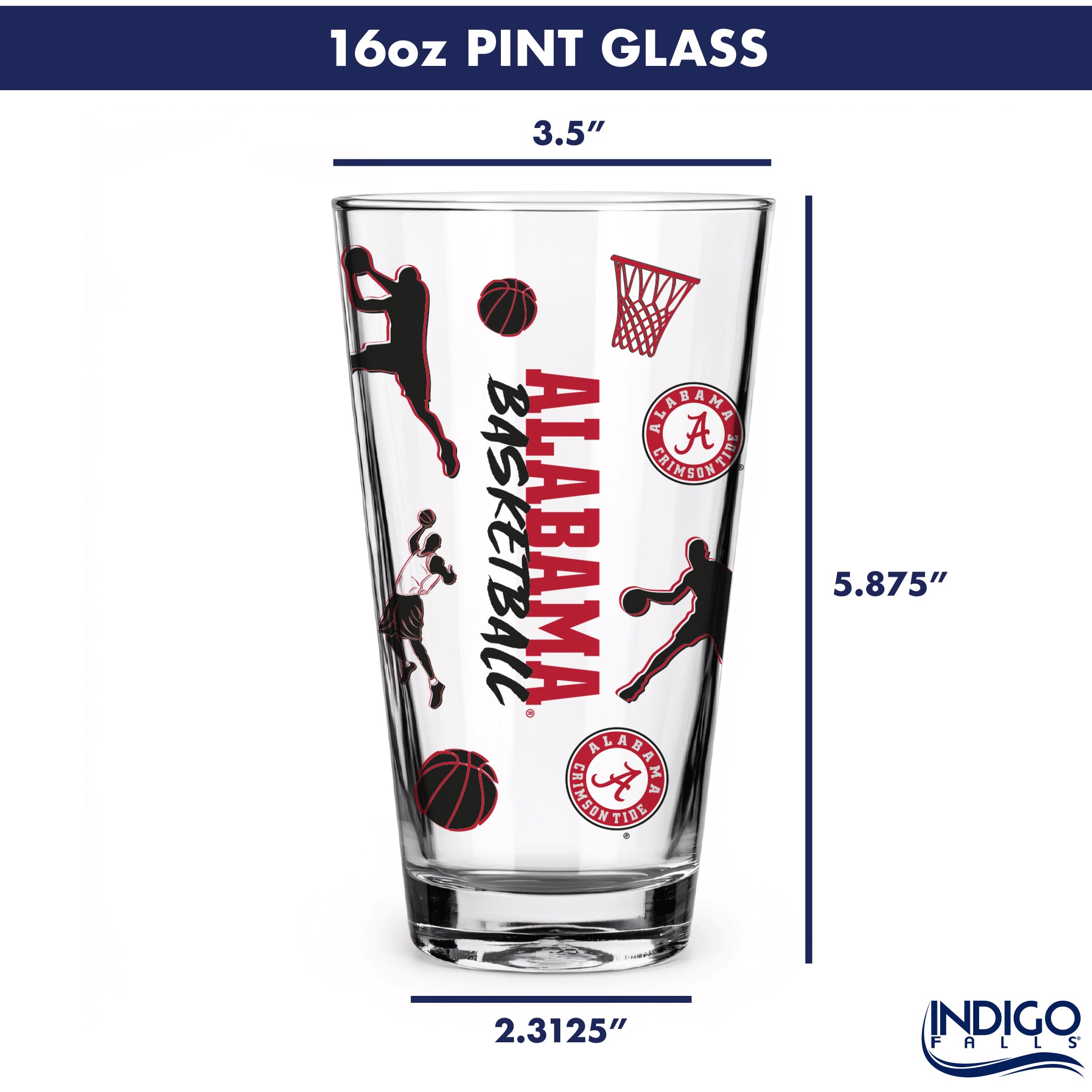 Set of 2 Alabama Crimson Tide Basketball Sketch 16oz Pints