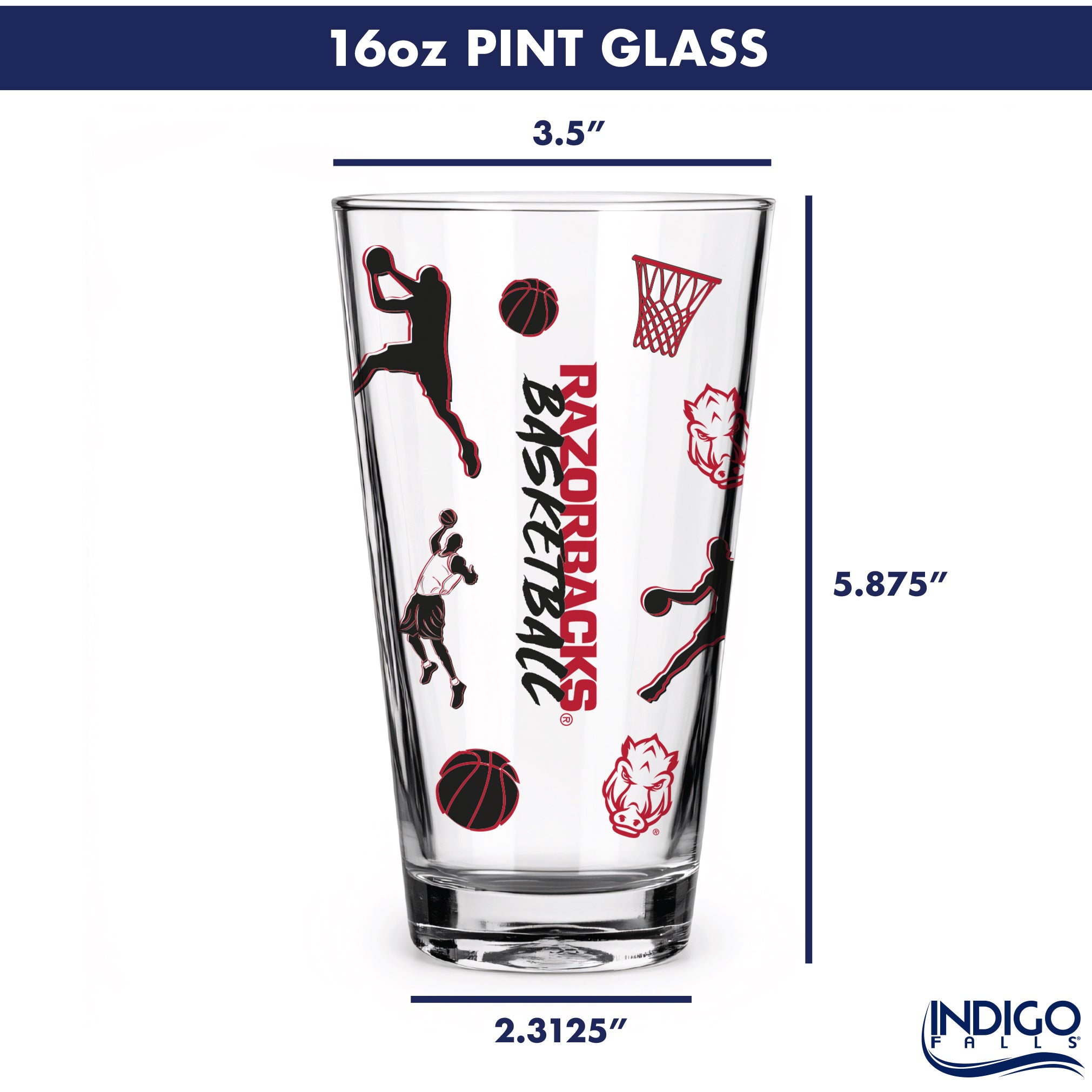 Set of 2 Arkansas Razorbacks Basketball Sketch 16oz Pints