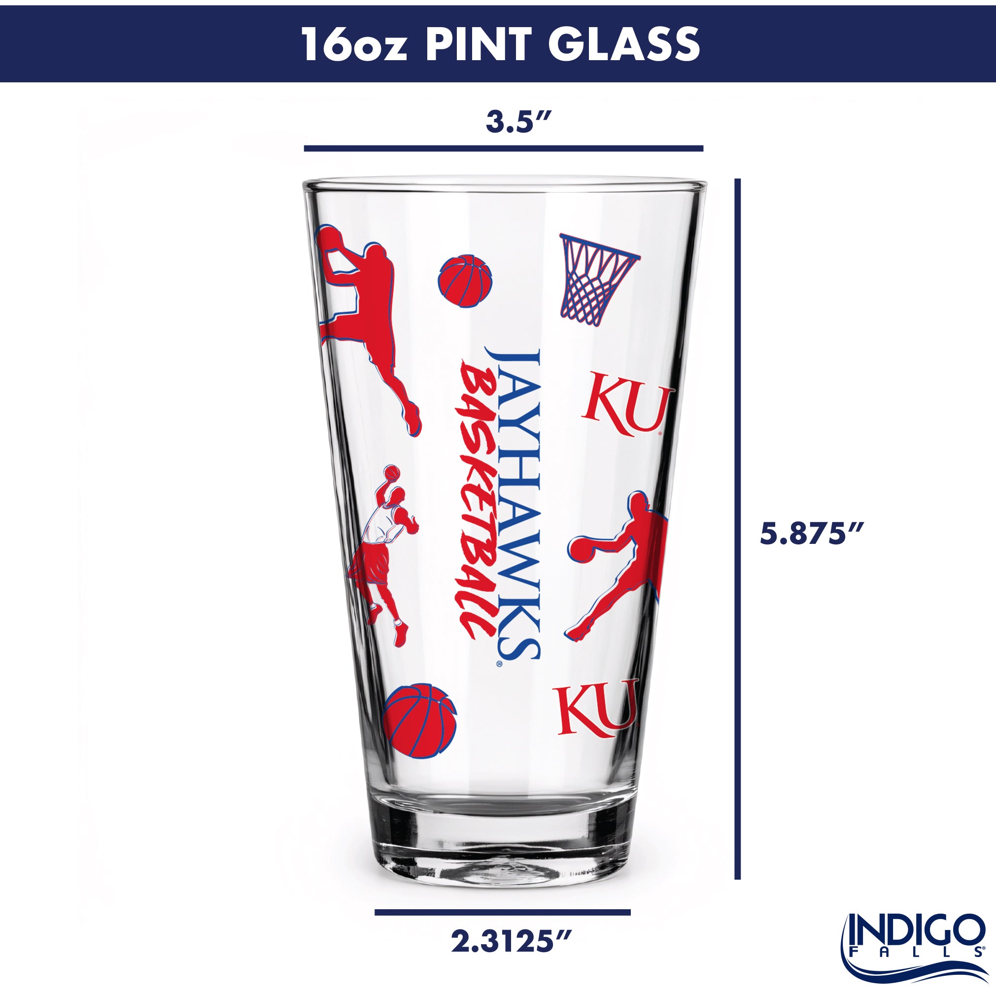 Set of 2 Kansas Jayhawks Basketball Sketch 16oz Pints