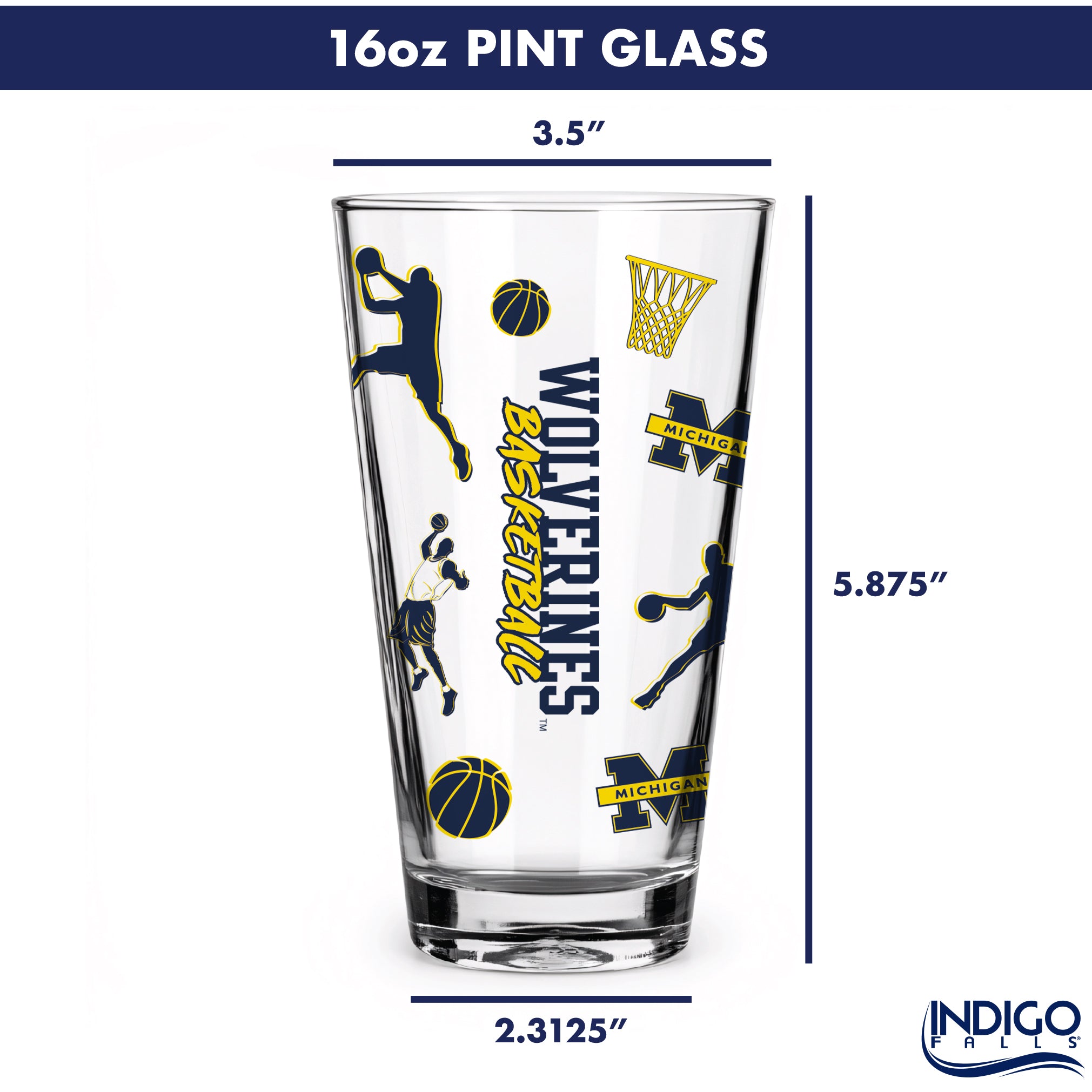 Set of 2 Michigan Wolverines Basketball Sketch 16oz Pints