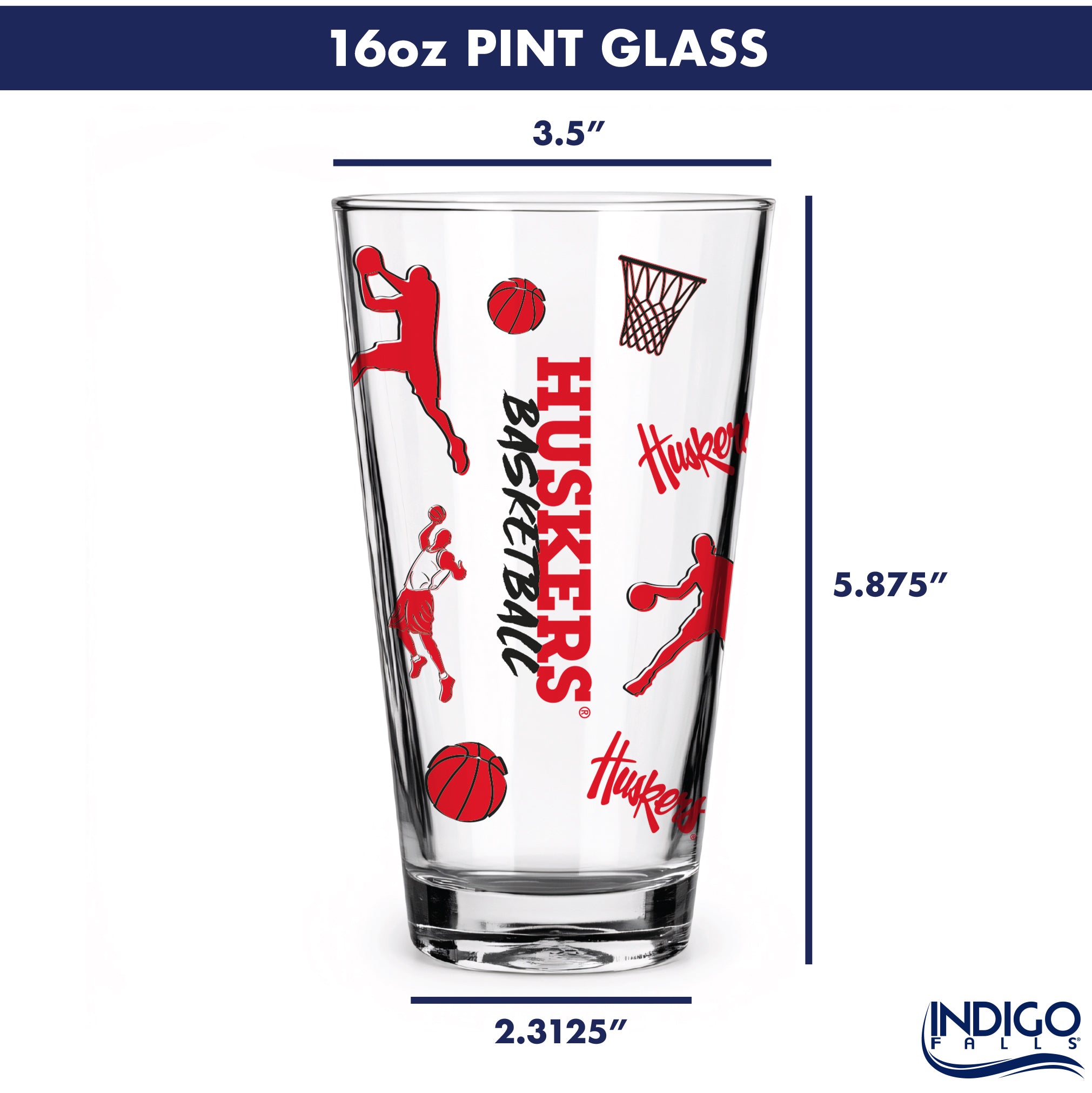 Set of 2 Nebraska Cornhuskers Basketball Sketch 16oz Pints