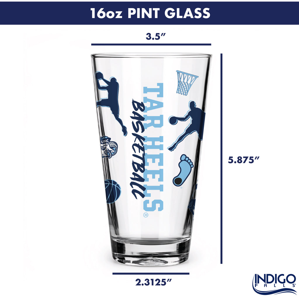Set of 2 North Carolina Tar Heels Basketball Sketch 16oz Pints