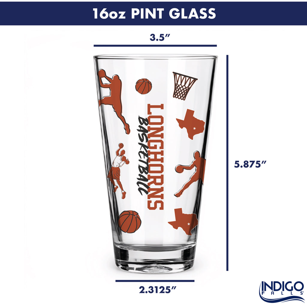 Set of 2 Texas Longhorns Basketball Sketch 16oz Pints