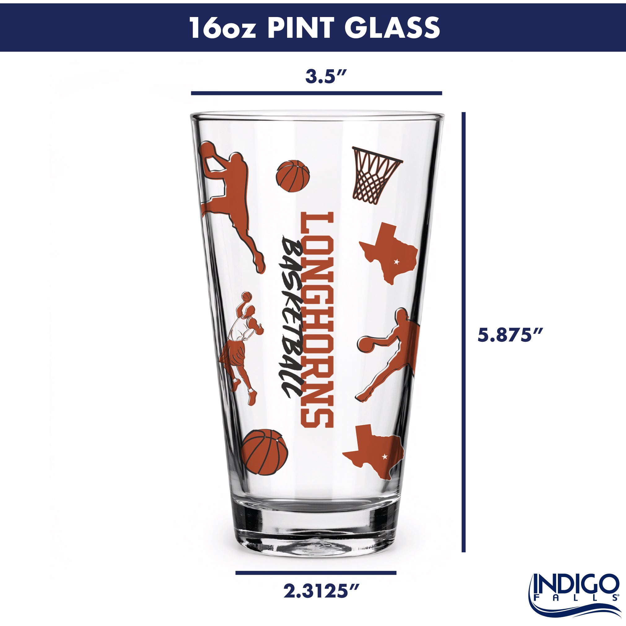 Set of 2 Texas Longhorns Basketball Sketch 16oz Pints