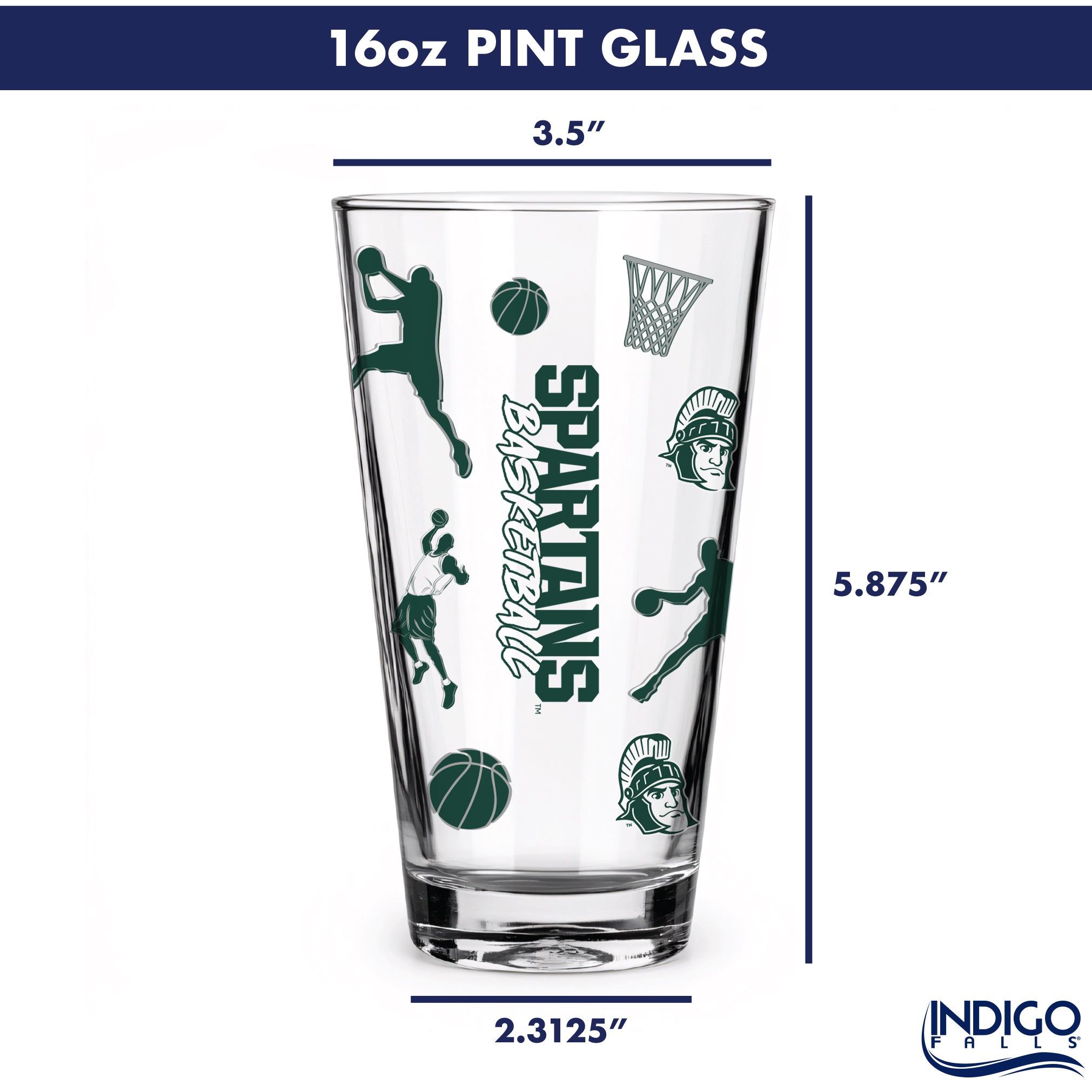 Set of 2 Michigan State Spartans Basketball Sketch 16oz Pints