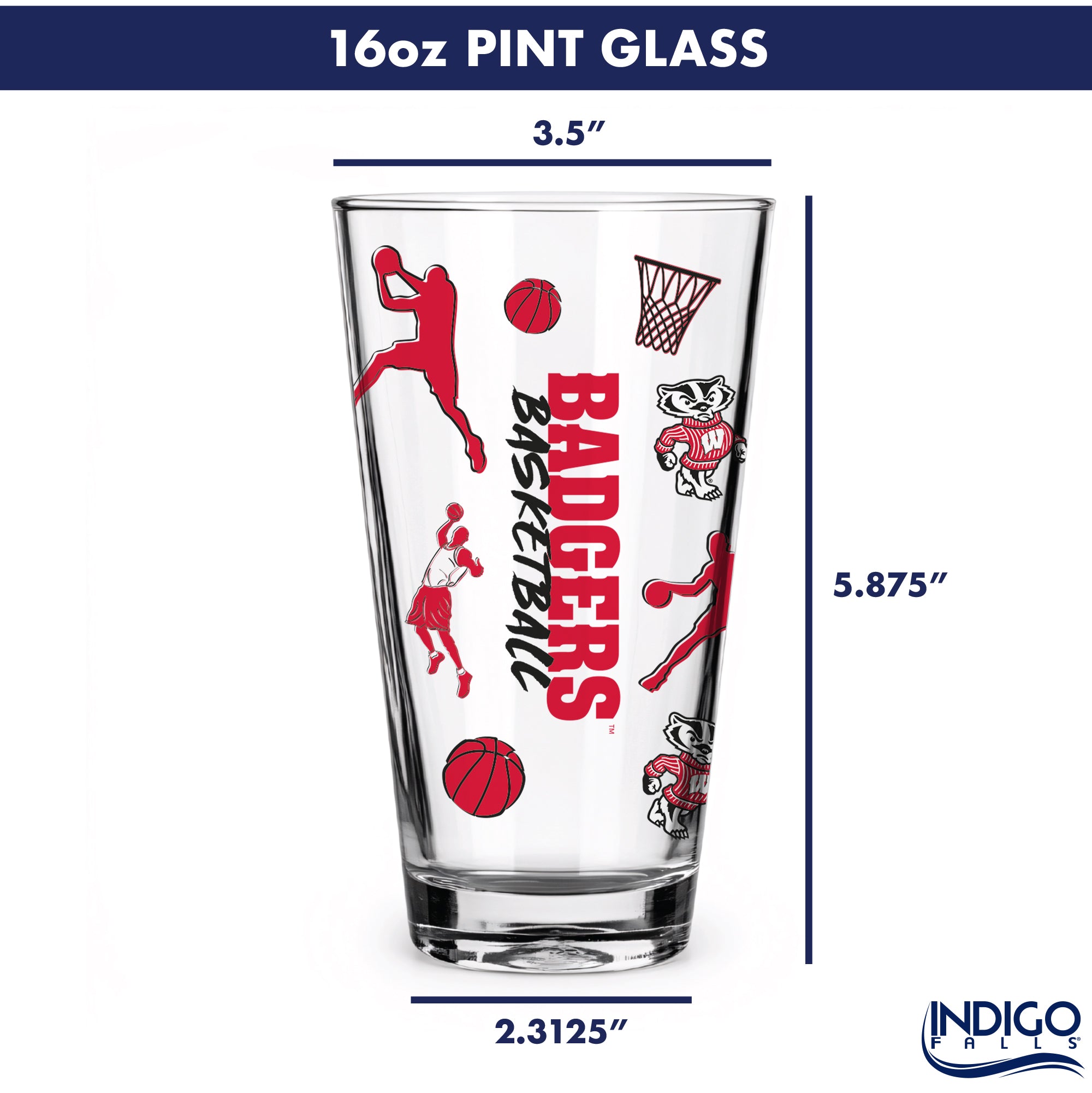 Set of 2 Wisconsin Badgers Basketball Sketch 16oz Pints