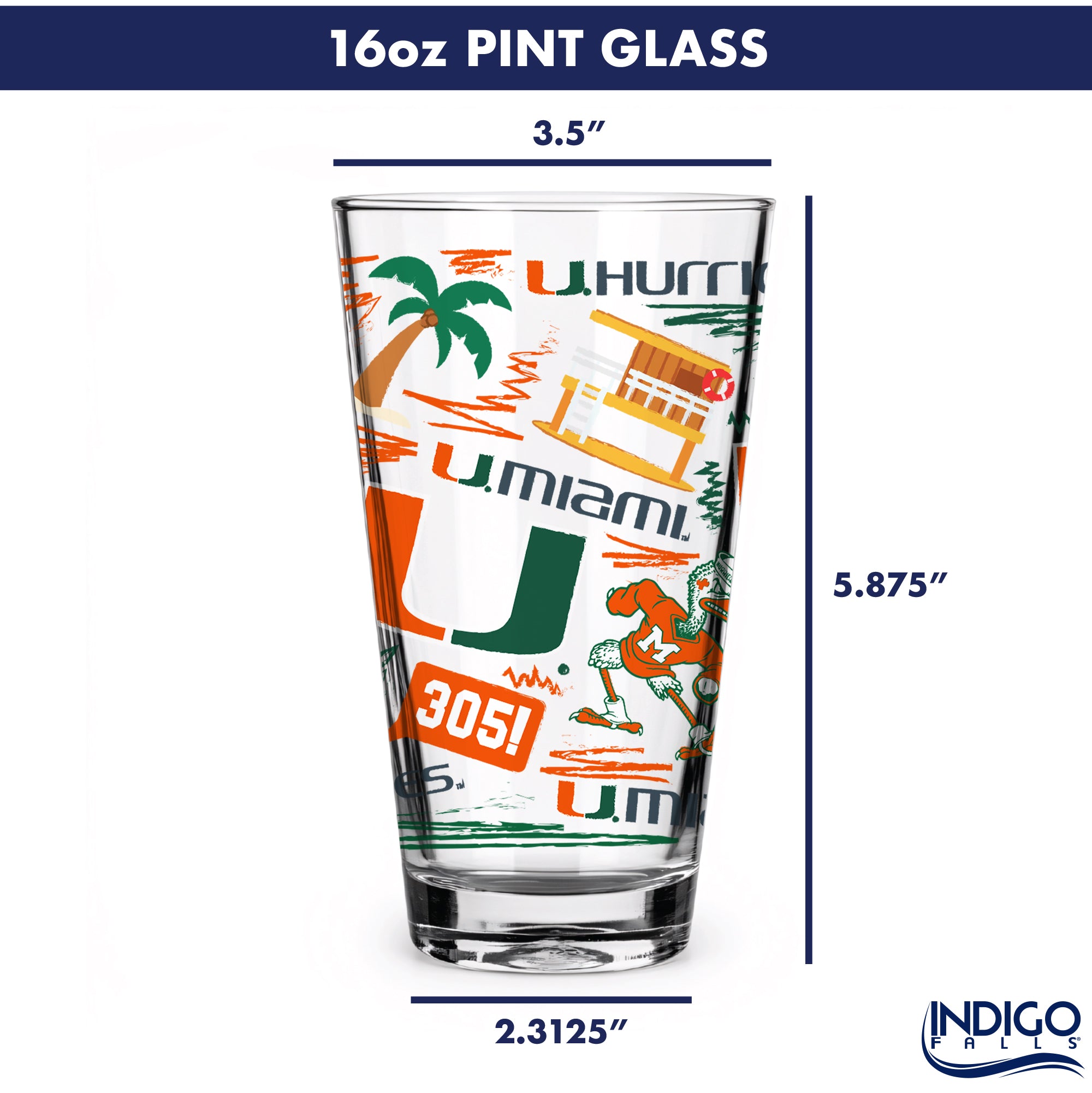Set of 2 Miami Hurricanes Local 16oz Pints