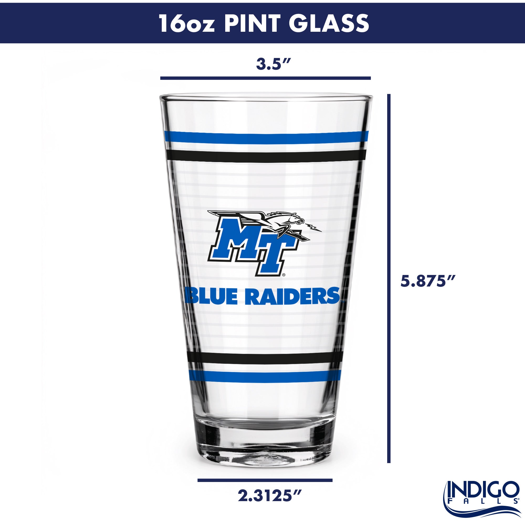 Set of 2 Middle Tennessee Blue Raiders 16oz Ring Pints