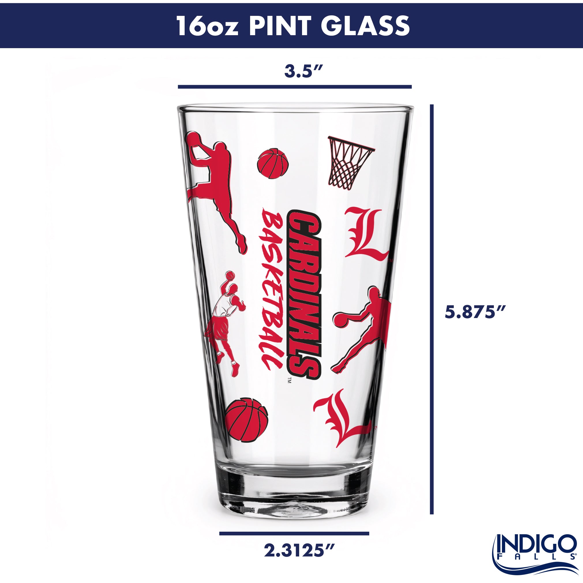 Set of 2 Louisville Cardinals Basketball Sketch 16oz Pints