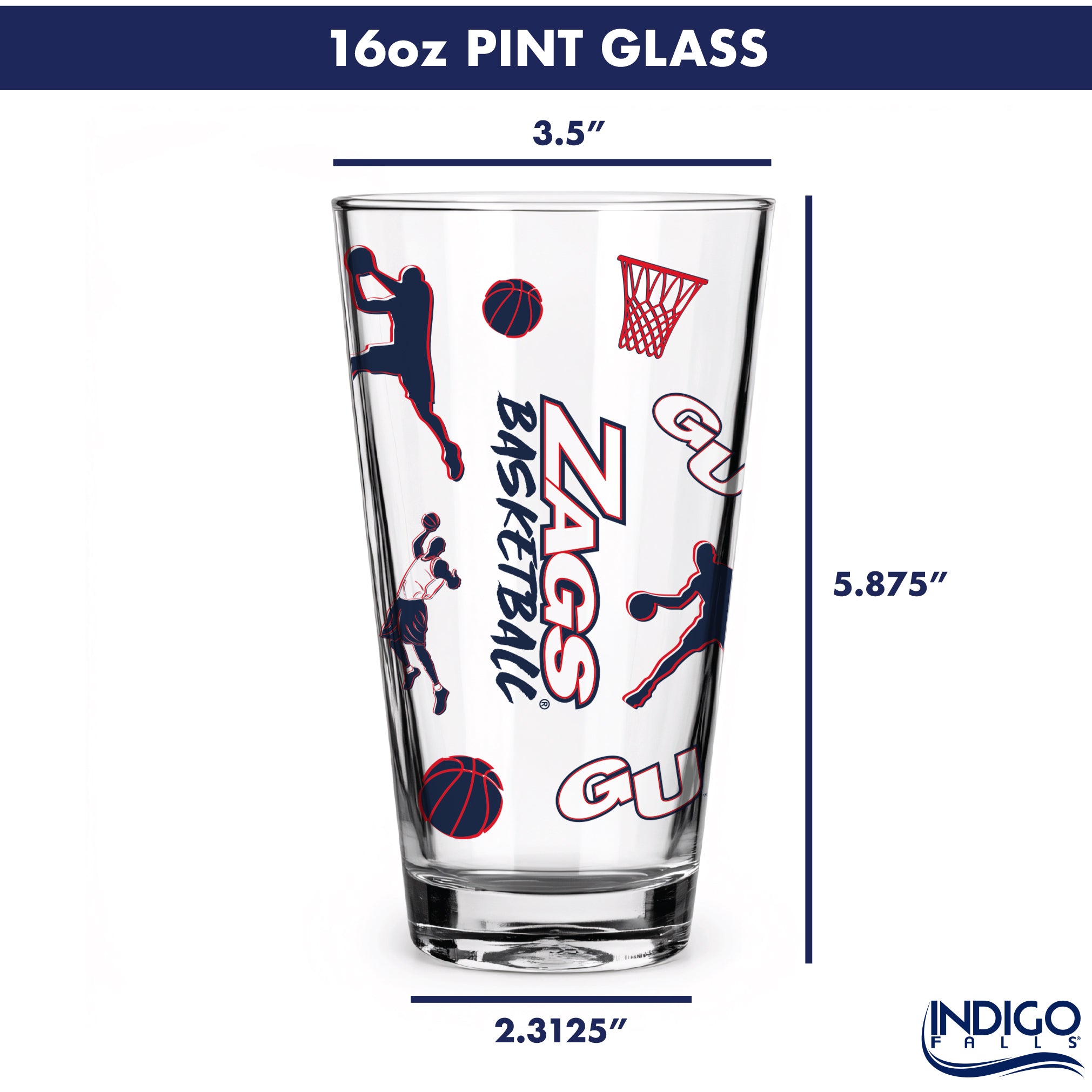 Set of 2 Gonzaga Bulldogs Basketball Sketch 16oz Pints