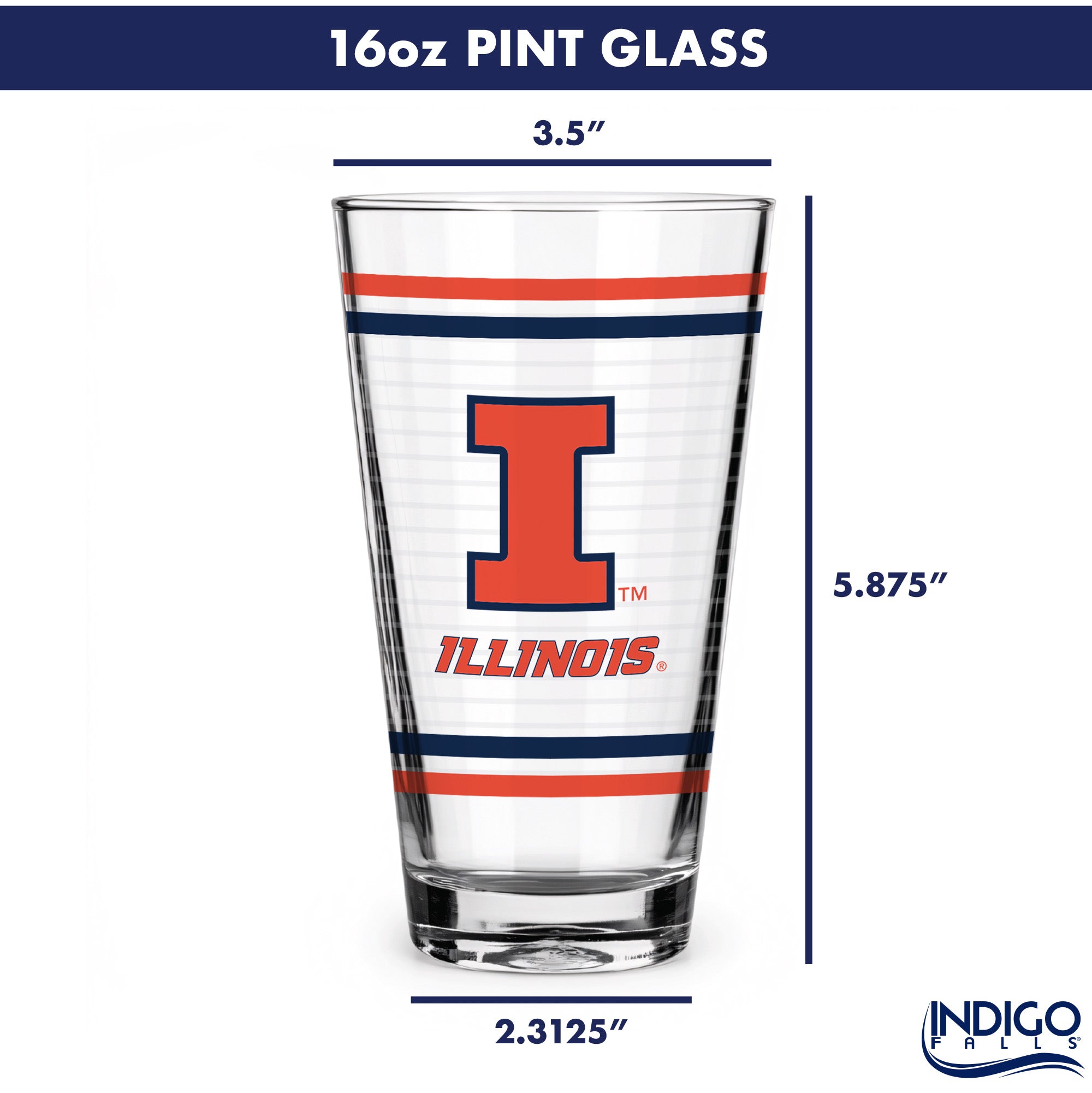 Set of 2 Illinois Fighting Illini 16oz Ring Pints