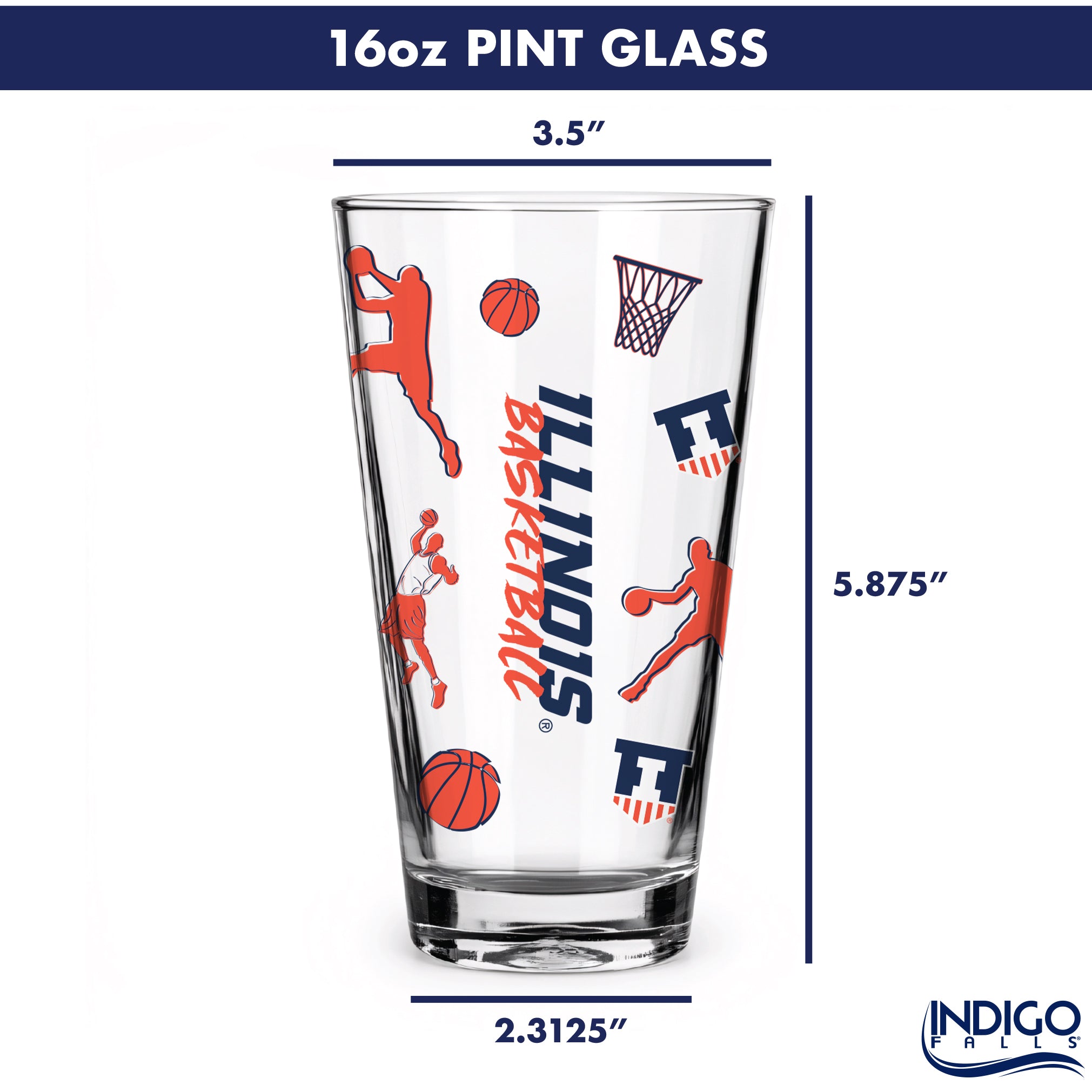 Set of 2 Illinois Fighting Illini Basketball Sketch 16oz Pints